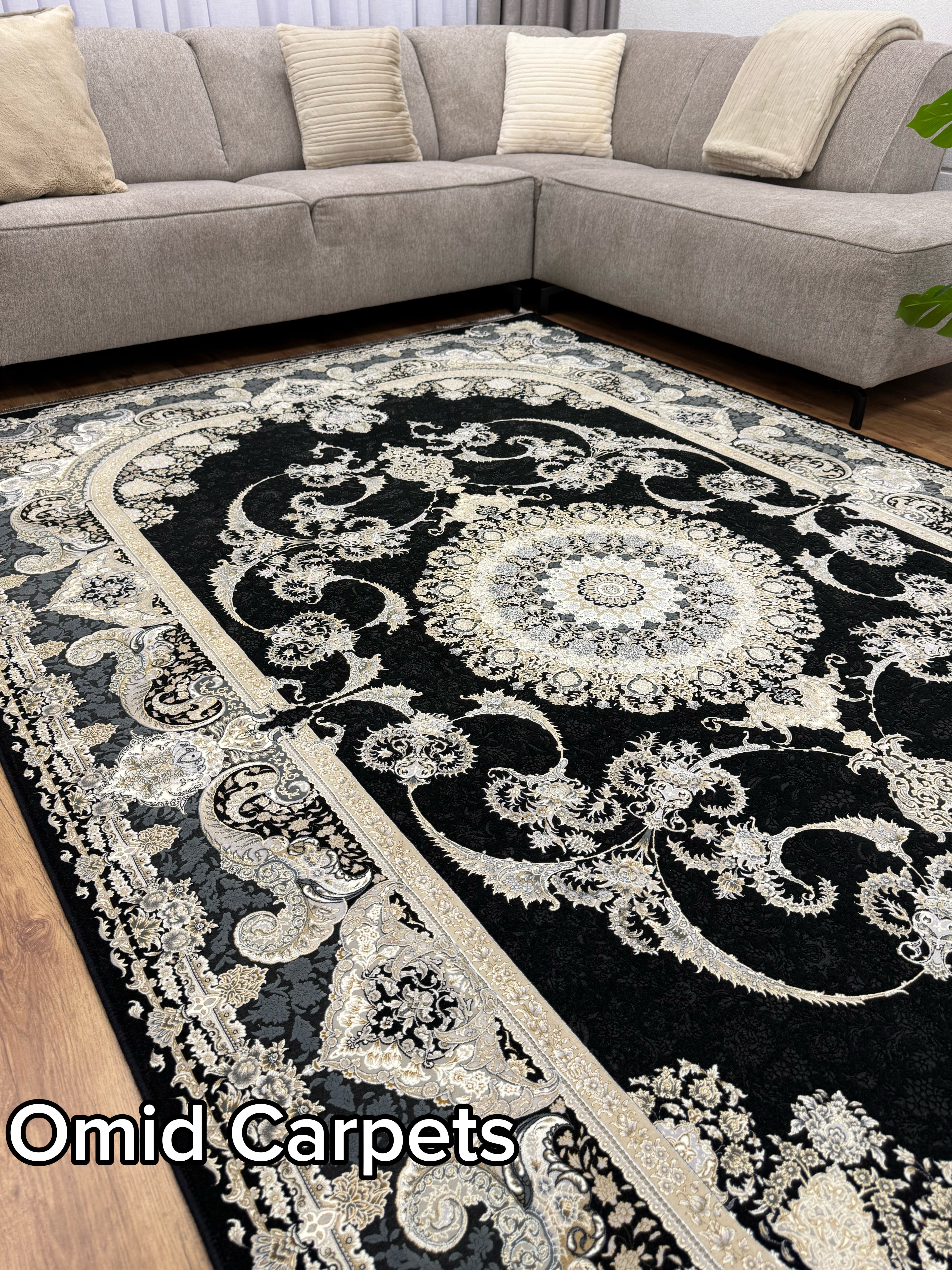 قالین 1500 شانه * Zwart Tapijt Laagpolig Klassiek Vloerkleed - Omid Premium Classic Hand Look - 4,5 Miljoen punten/m² - Omid Carpets