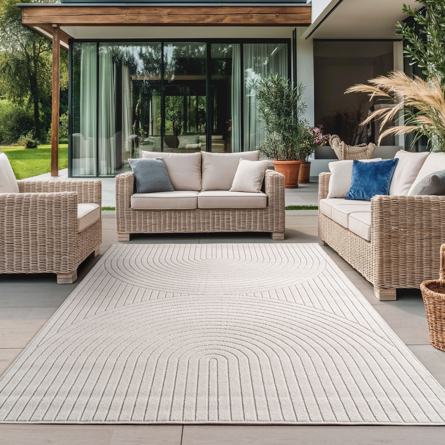 Crème Tapijt Laagpolig Vloerkleed Indoor/Outdoor Japandi Stijl