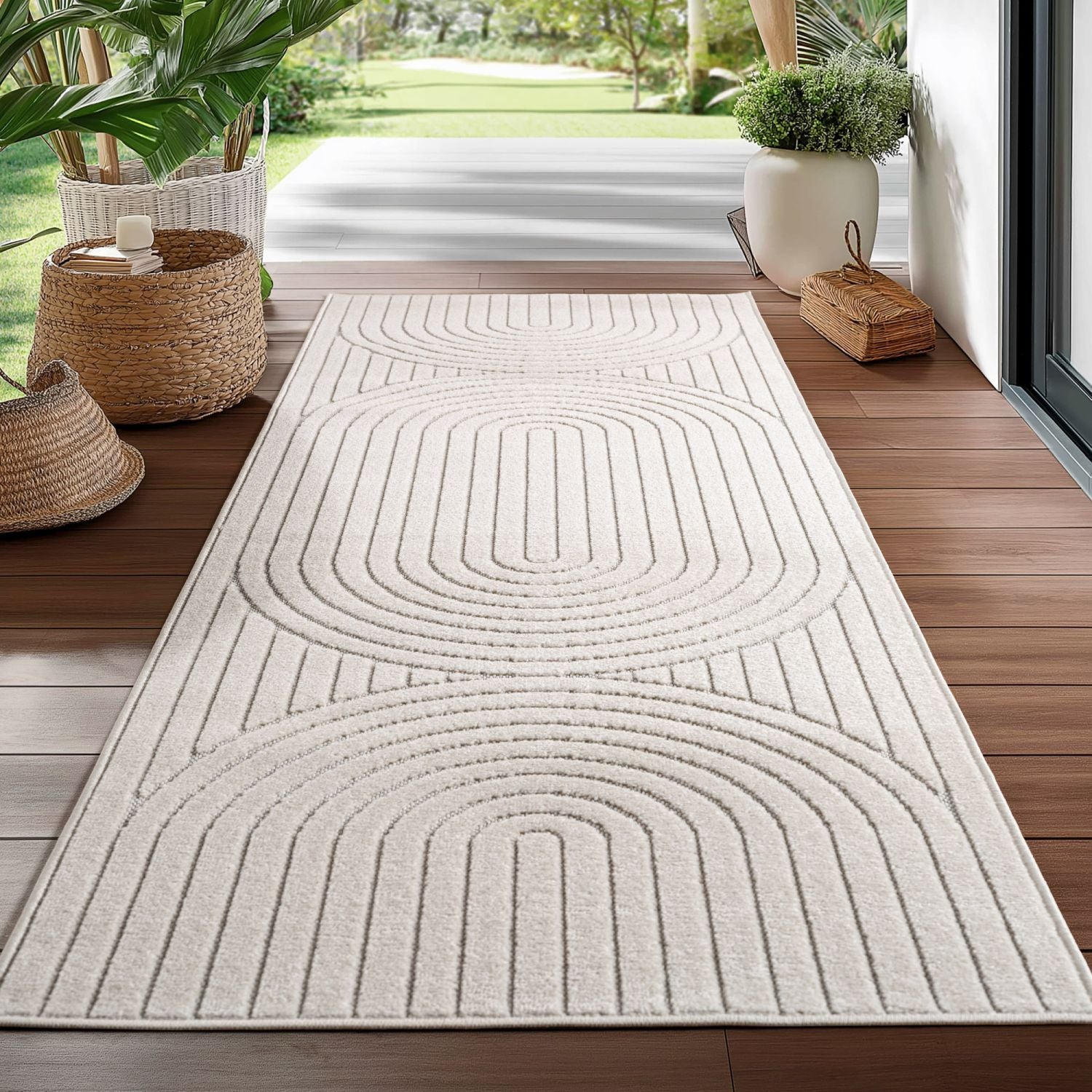 Crème Tapijt Laagpolig Vloerkleed Indoor/Outdoor Japandi Stijl