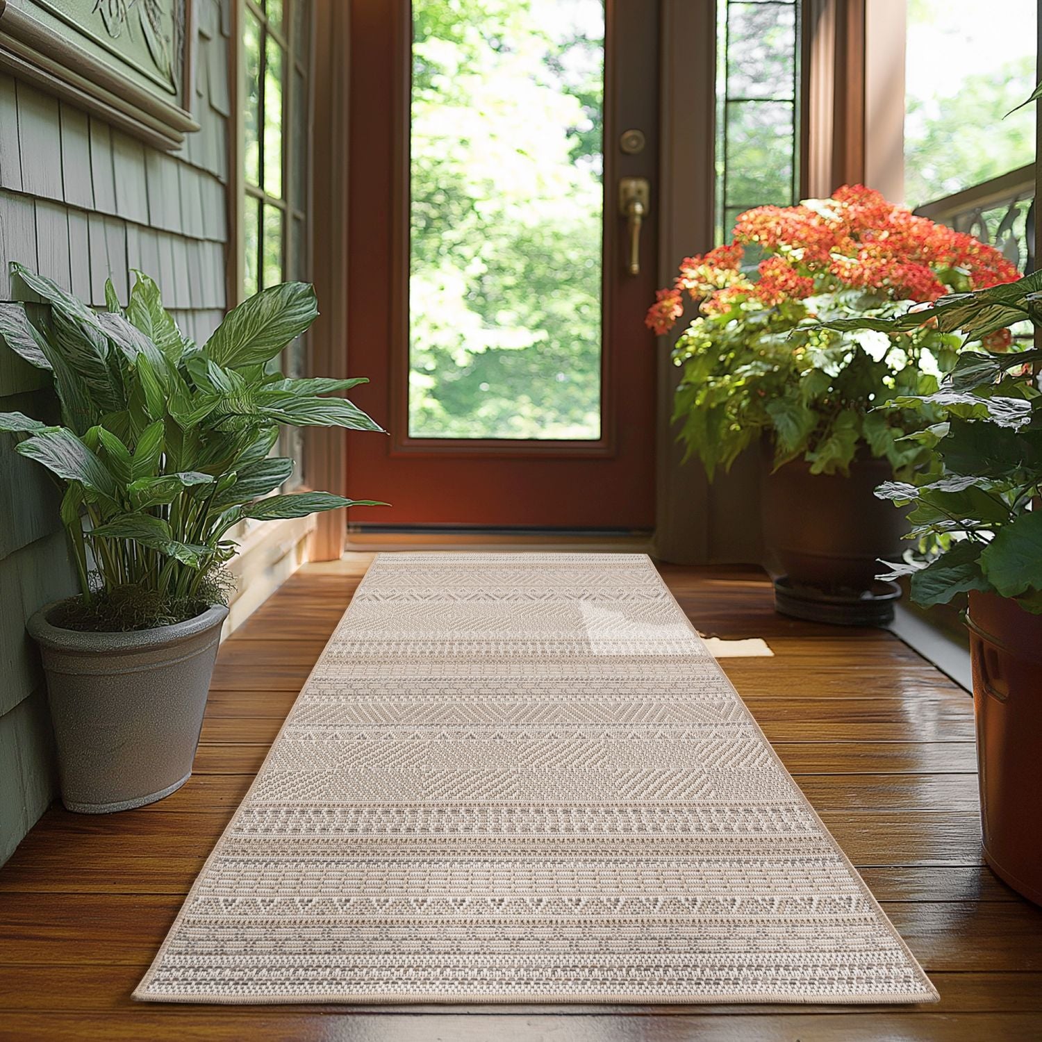 Beige Tapijt Laagpolig Vloerkleed Indoor/Outdoor