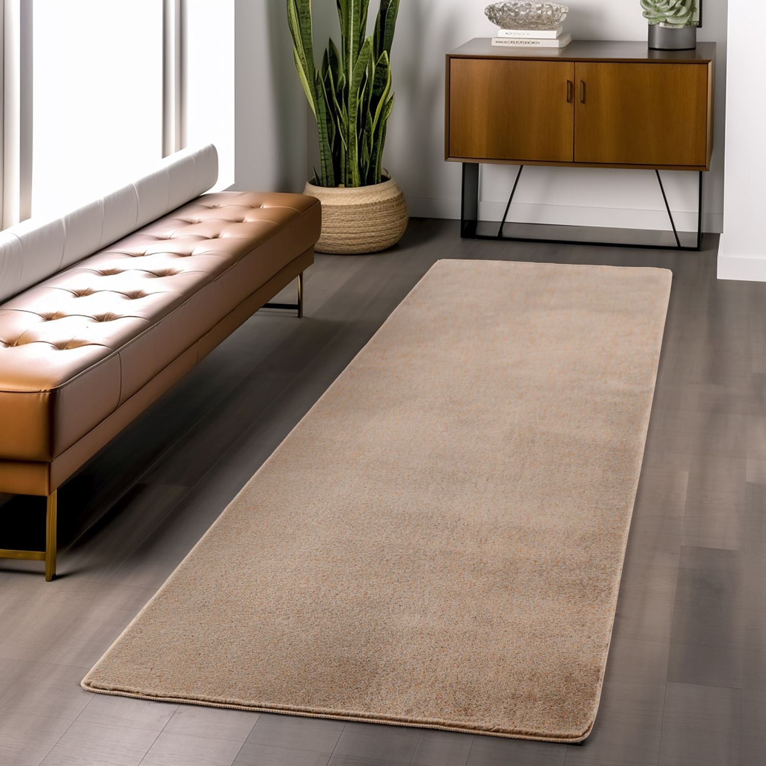 Beige Tapijt Laagpolig Vloerkleed met Anti Slip Omid Super Zacht