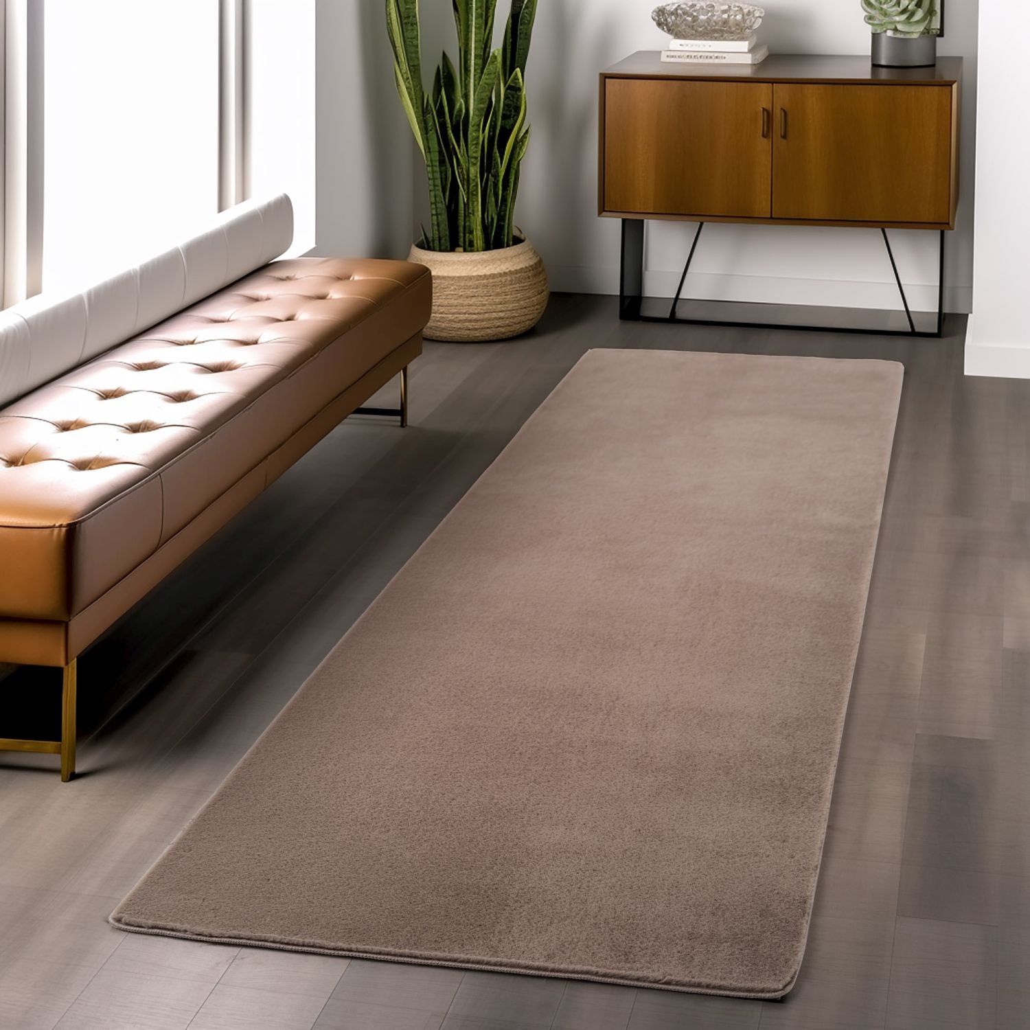 Bruin Tapijt Laagpolig Vloerkleed met Anti Slip Omid Super Zacht