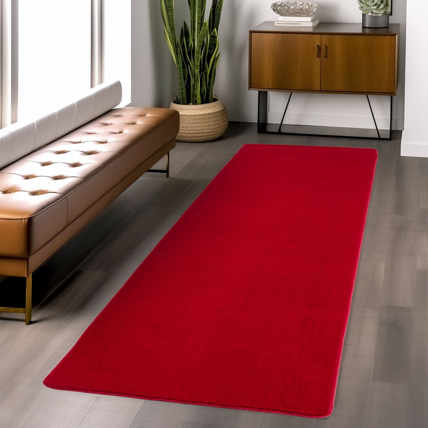 Rood Tapijt Laagpolig Vloerkleed met Anti Slip Omid Super Zacht
