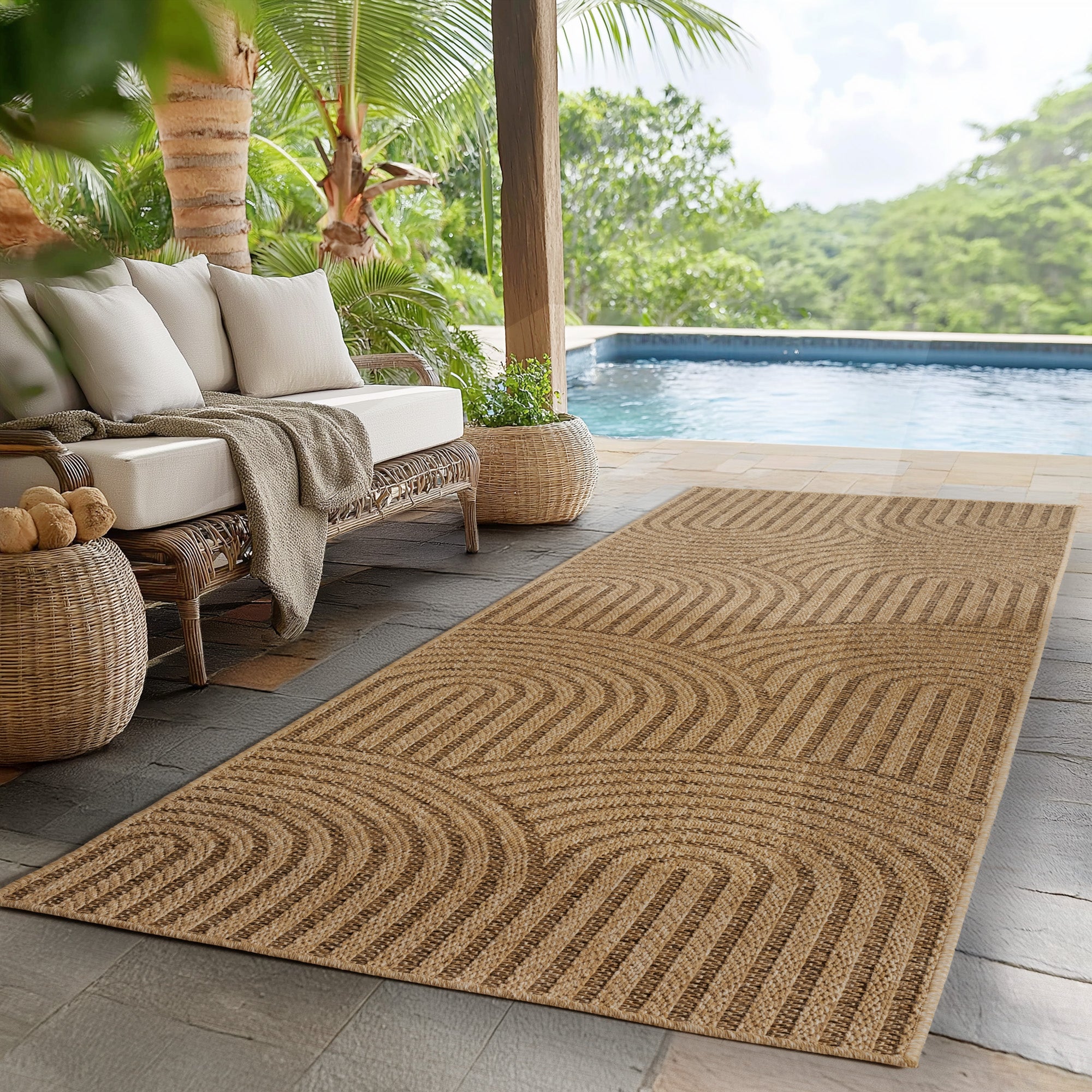 Beige Tapijt Laagpolig Vloerkleed Indoor/Outdoor