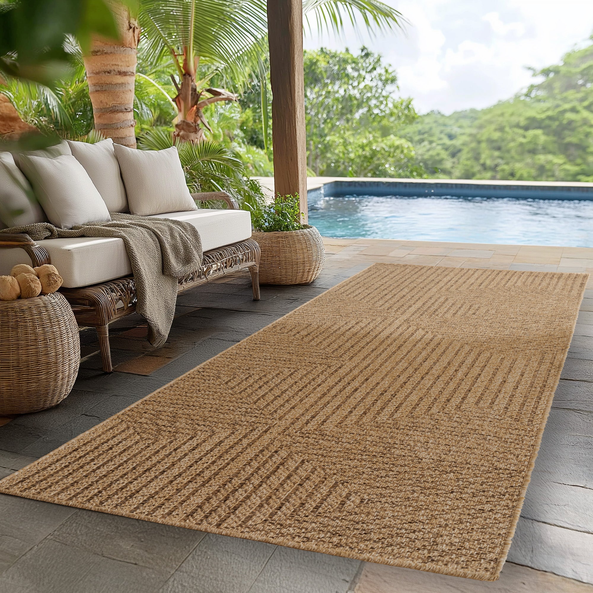 Beige Tapijt Laagpolig Vloerkleed Indoor/Outdoor