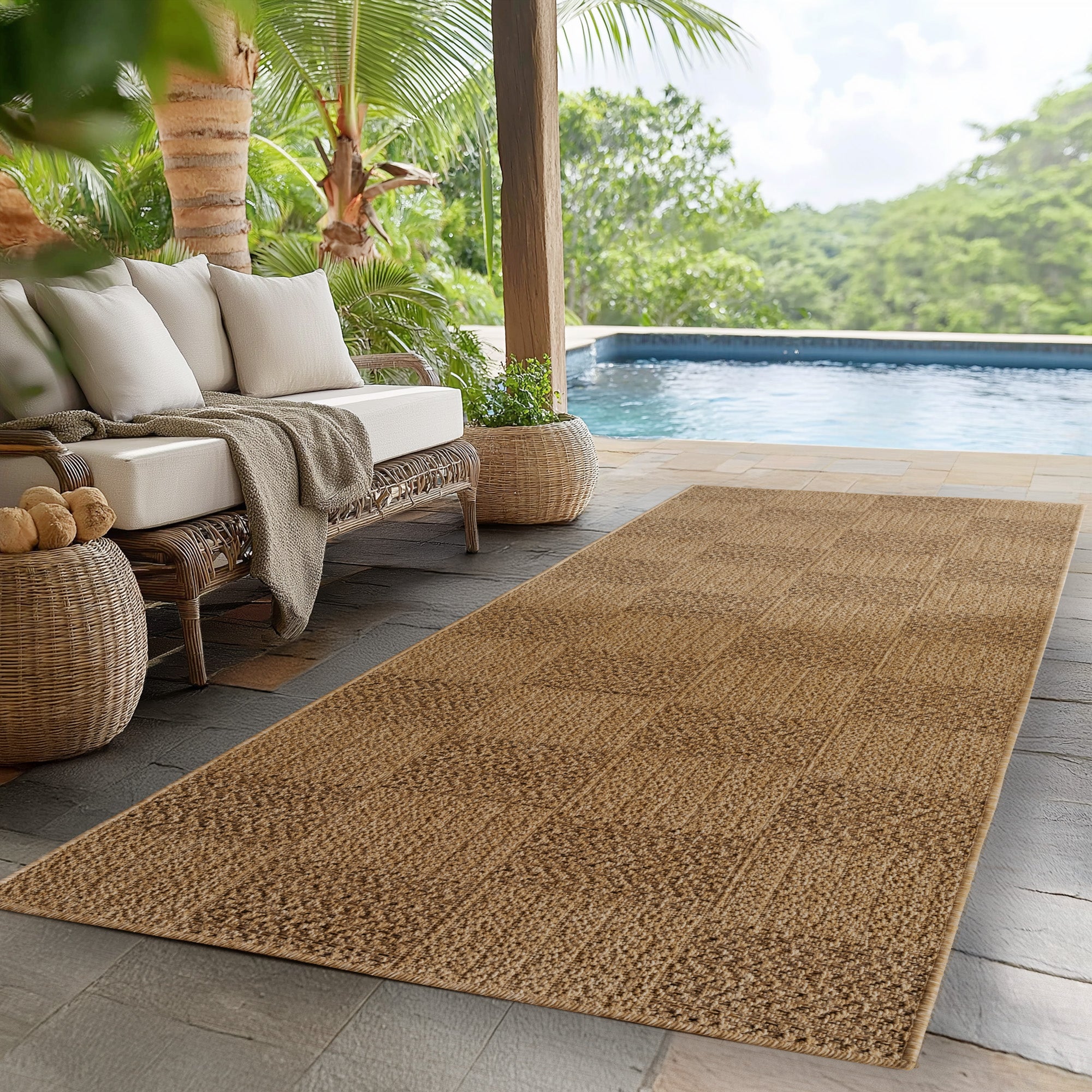 Beige Tapijt Laagpolig Vloerkleed Indoor/Outdoor