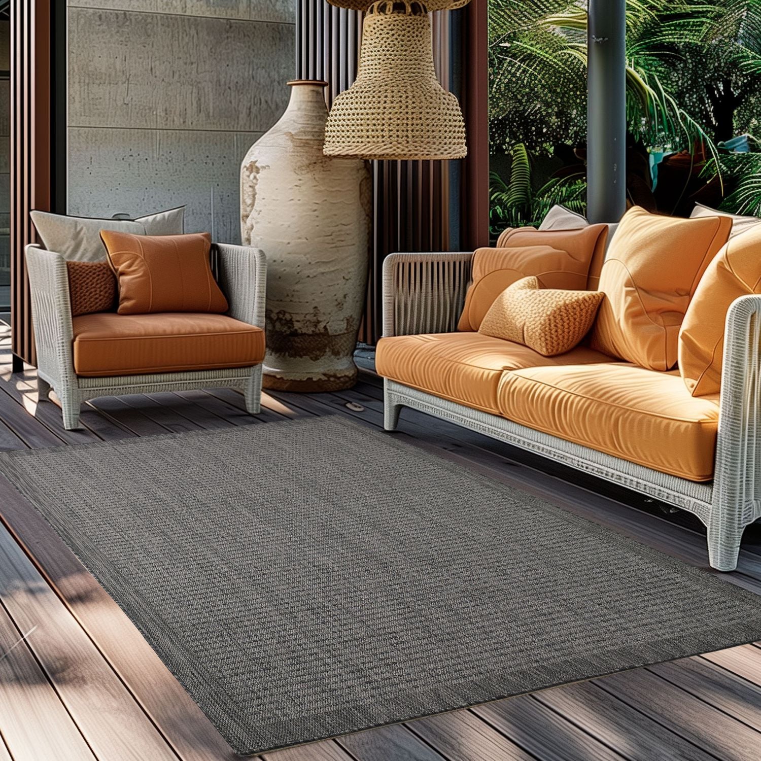 Antraciet Tapijt Laagpolig Vloerkleed Indoor/Outdoor
