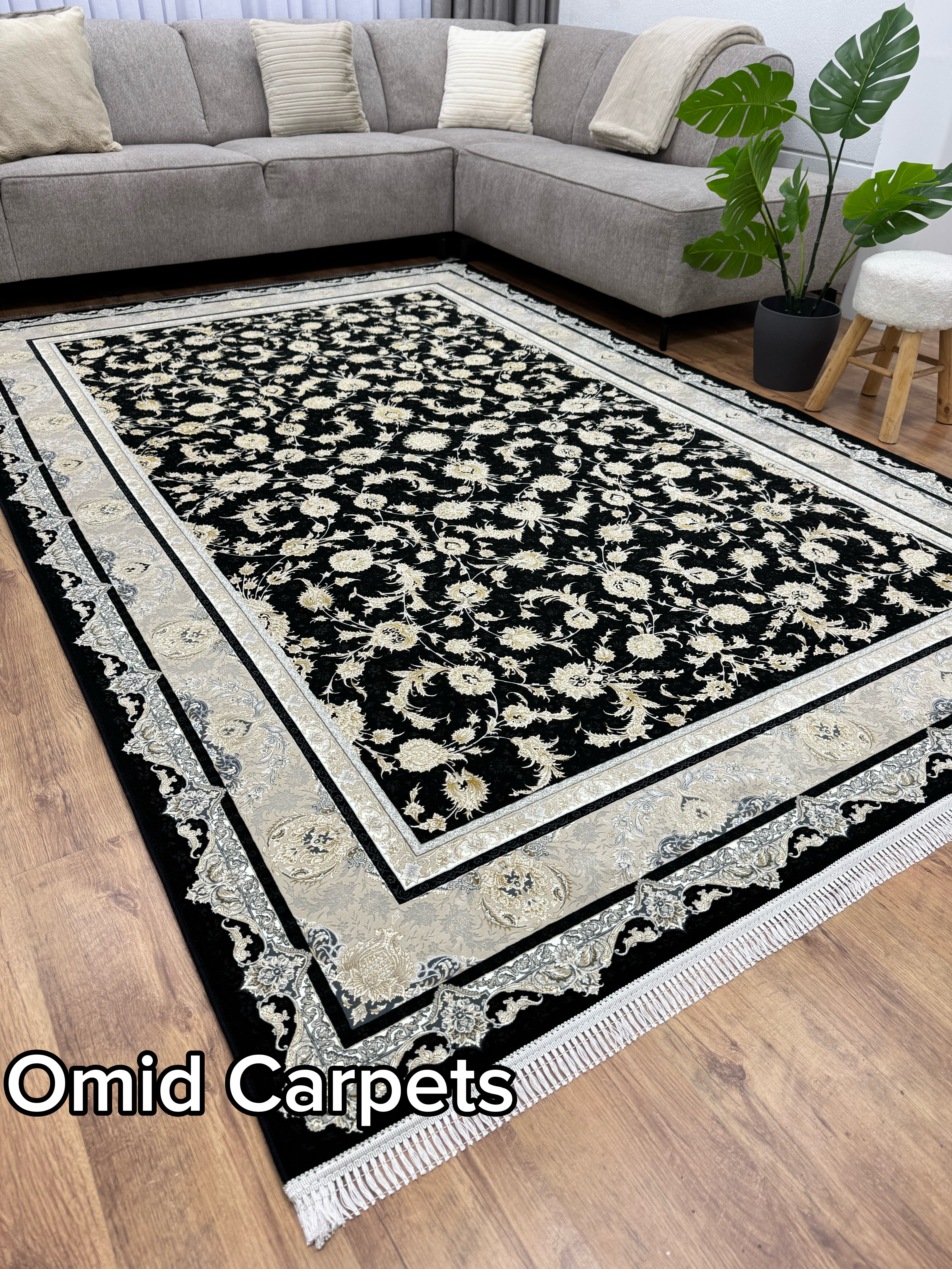 قالین 1500 شانه * Zwart Tapijt Laagpolig Klassiek Vloerkleed - Omid Premium Classic Hand Look - 4,5 Miljoen punten/m² - Omid Carpets