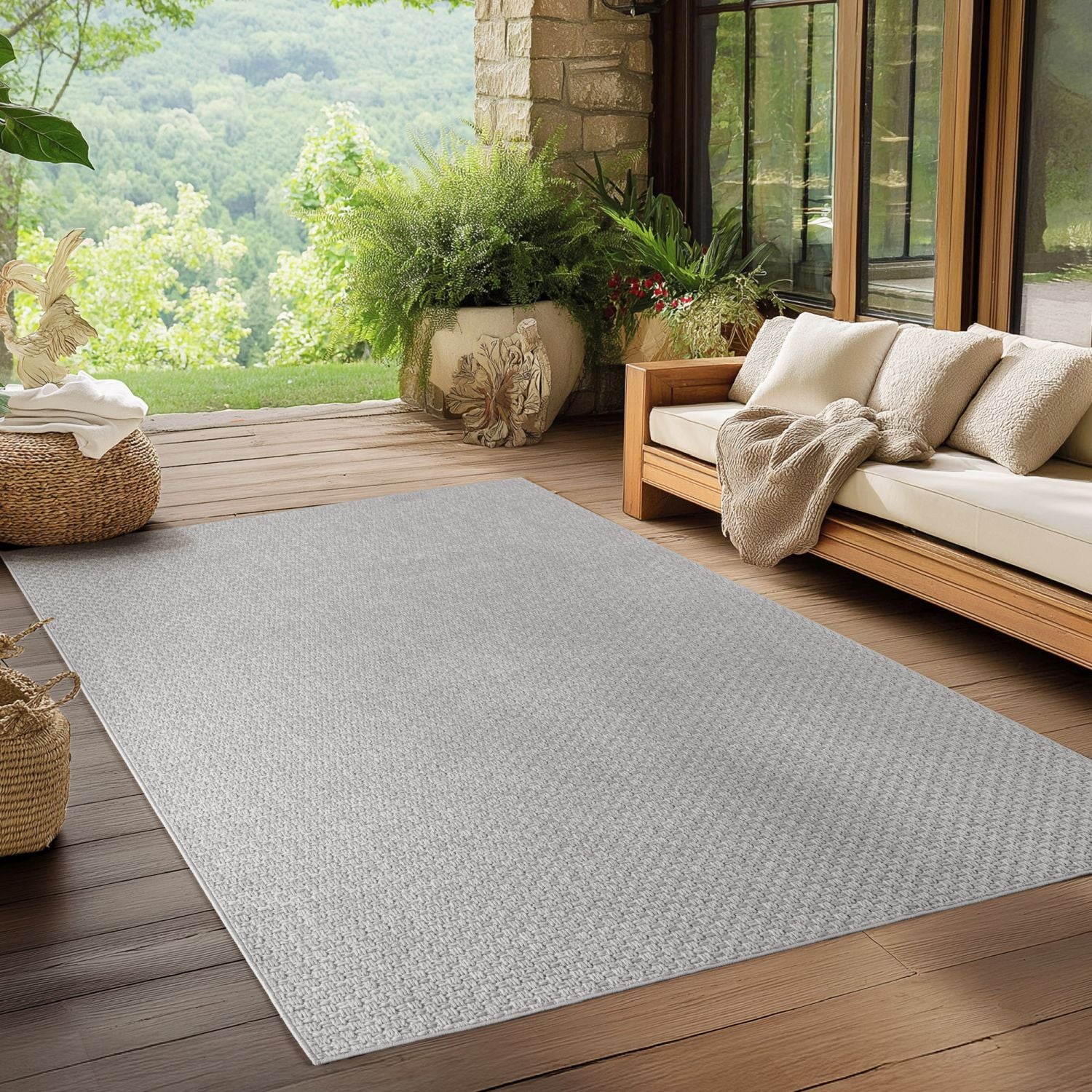 Grijs Tapijt Laagpolig Vloerkleed Indoor/Outdoor