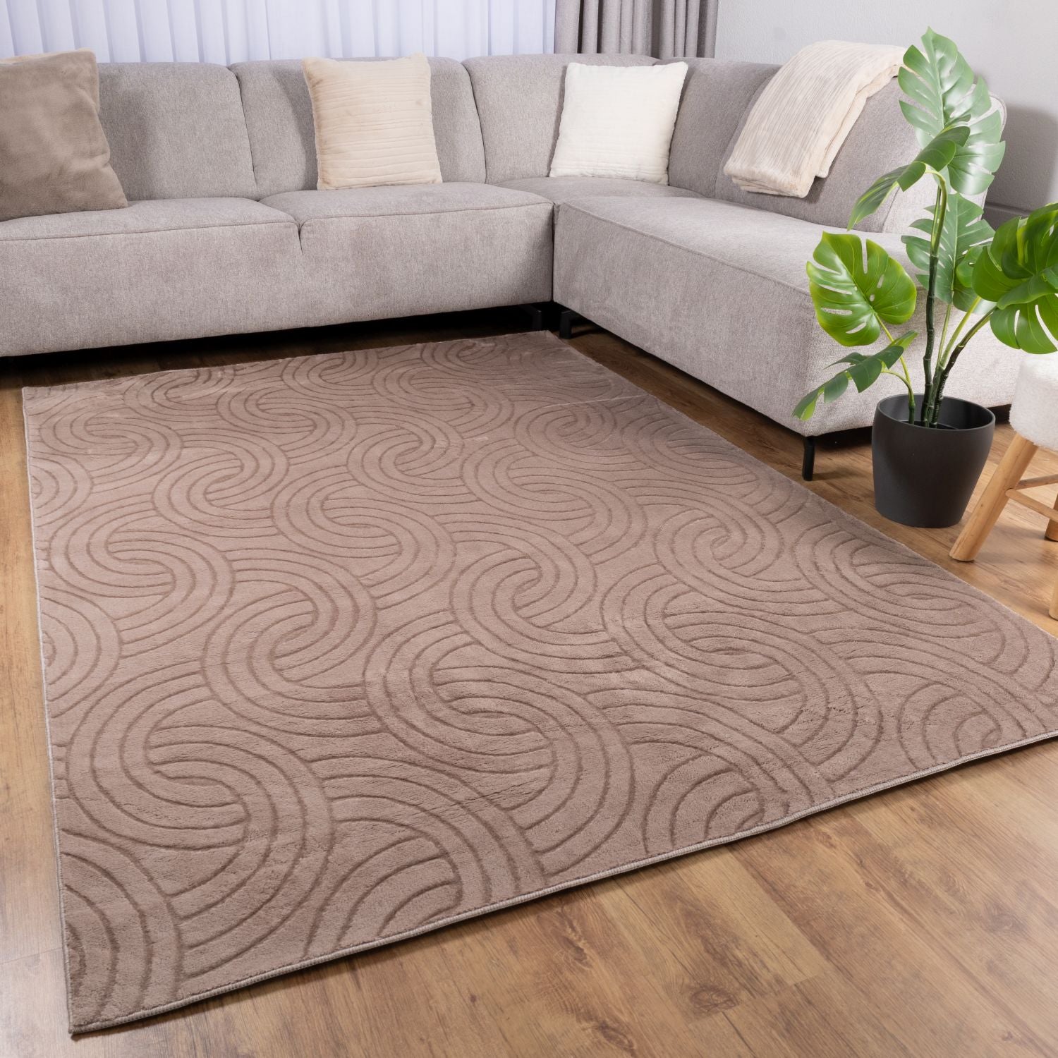 Taupe Tapijt Wasbaar Laagpolig Vloerkleed met Anti Slip Omid Japandi Stijl Wasbaar op 30° - Omid Carpets