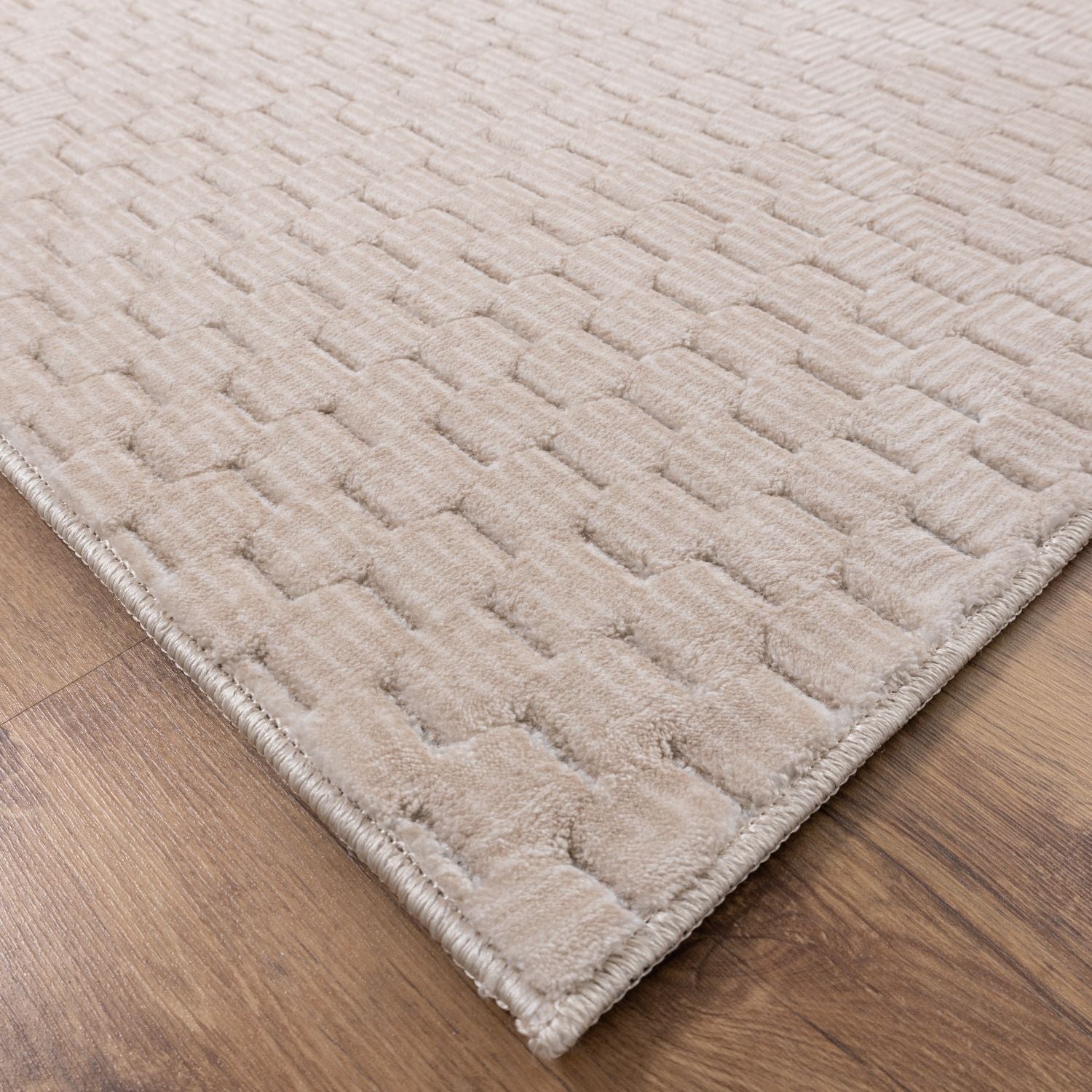 Crème Tapijt Wasbaar Laagpolig Vloerkleed met Anti Slip Omid Modula Wasbaar op 30° - Omid Carpets