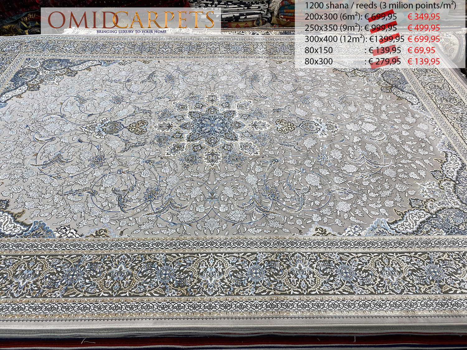 قالین 1200 شانه * Grijs Tapijt Laagpolig Klassiek Vloerkleed - Omid Premium Classic Hand Look - 3 Miljoen punten/m²