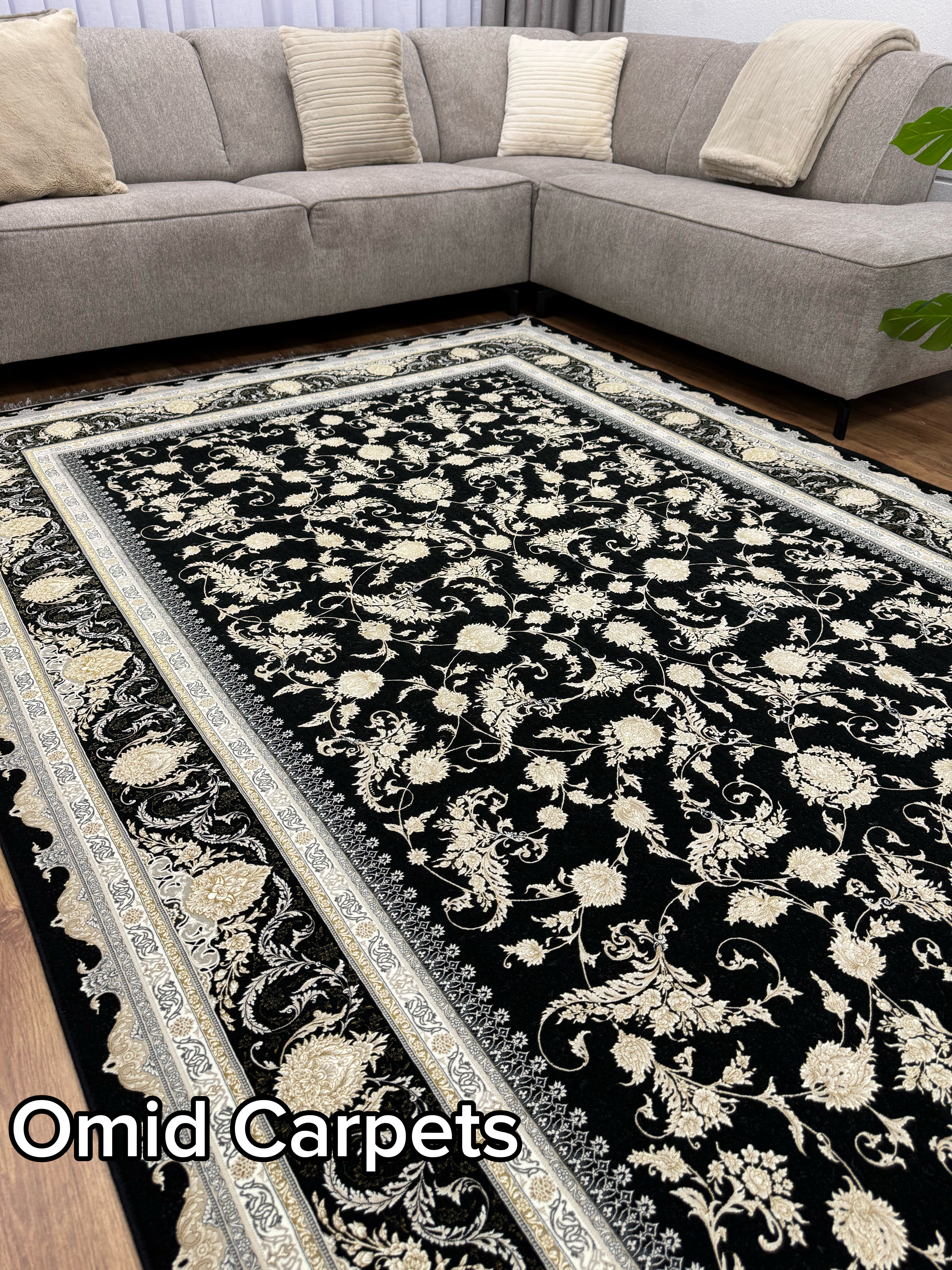 قالین 1500 شانه * Zwart Tapijt Laagpolig Klassiek Vloerkleed - Omid Premium Classic Hand Look - 4,5 Miljoen punten/m² - Omid Carpets