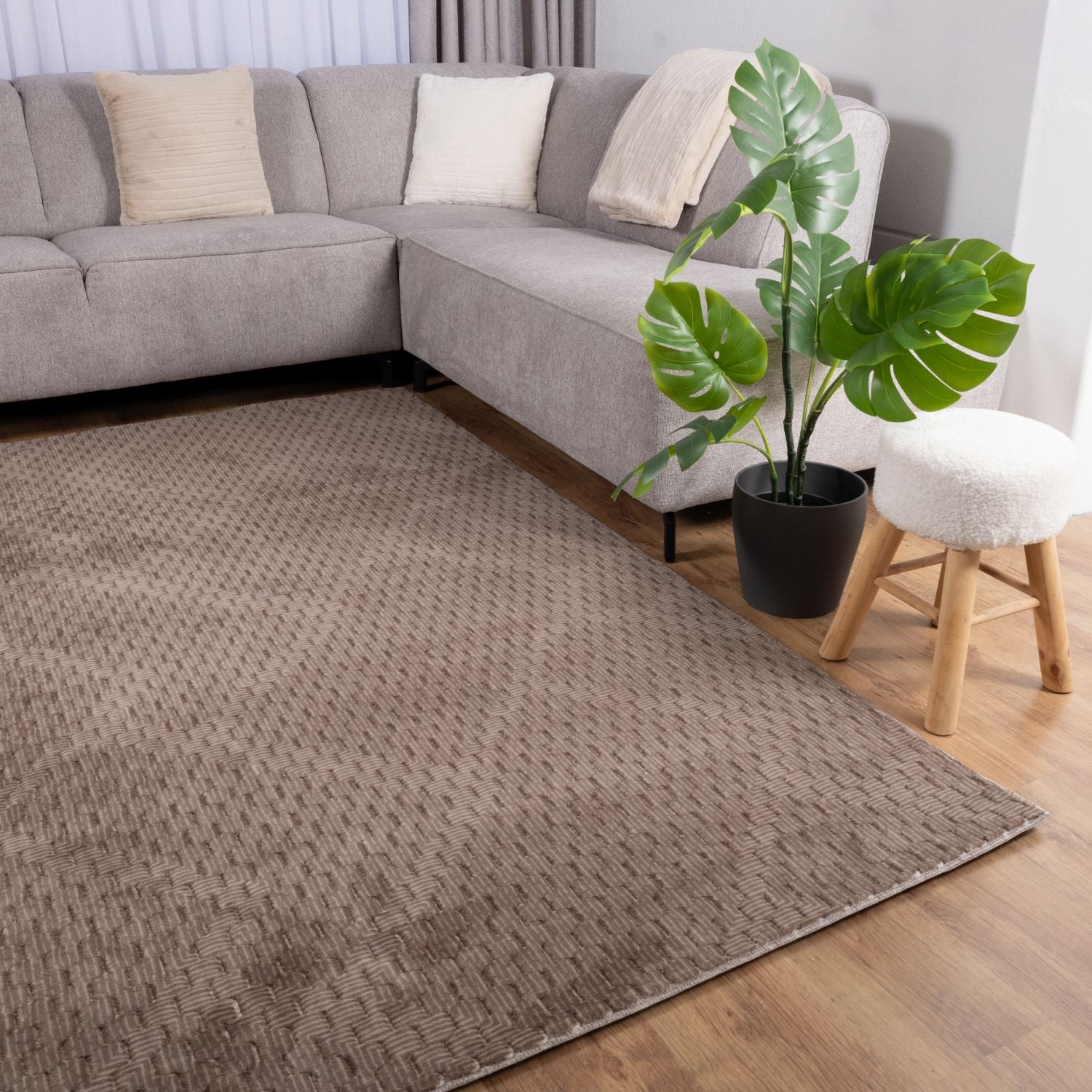Bruin Tapijt Wasbaar Laagpolig Vloerkleed met Anti Slip Omid Modula Wasbaar op 30° - Omid Carpets