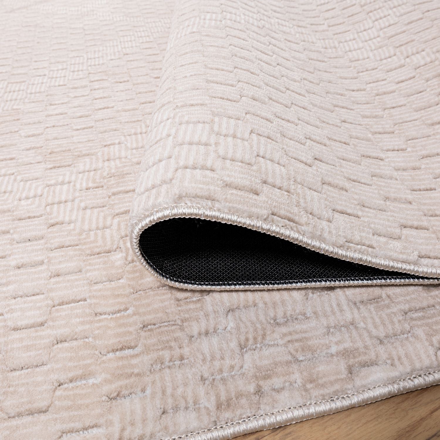 Crème Tapijt Wasbaar Laagpolig Vloerkleed met Anti Slip Omid Modula Wasbaar op 30° - Omid Carpets