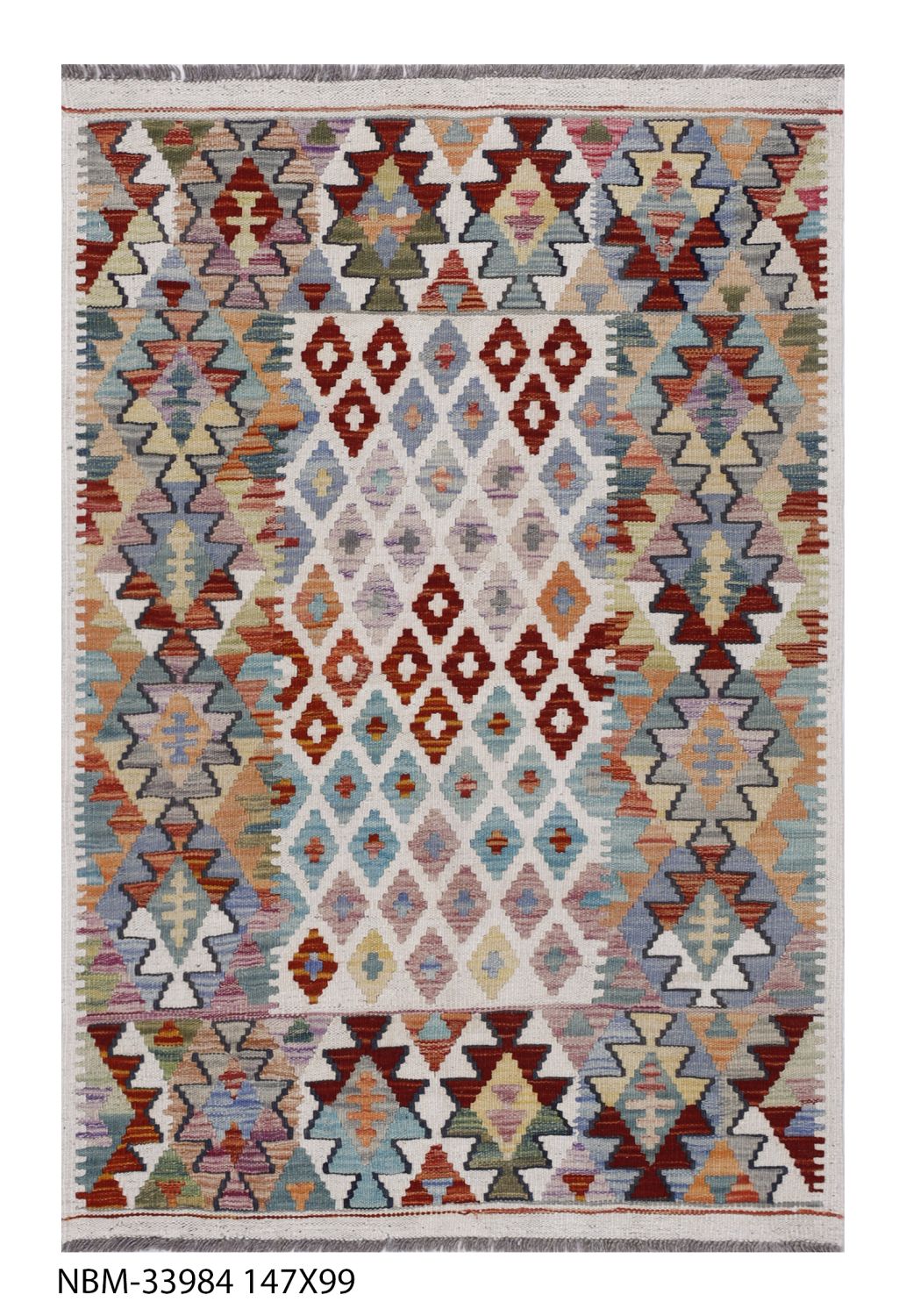 Kleurrijk Tapijt Laagpolig Handgeweven Wollen Vloerkleed - Omid Afghan Kelim 147x99