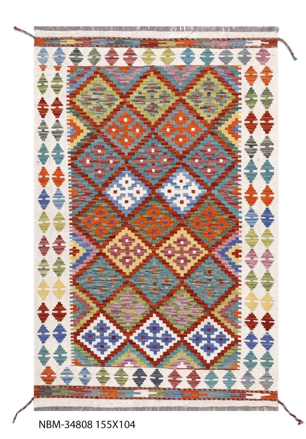 Kleurrijk Tapijt Laagpolig Handgeweven Wollen Vloerkleed - Omid Afghan Kelim 155x104
