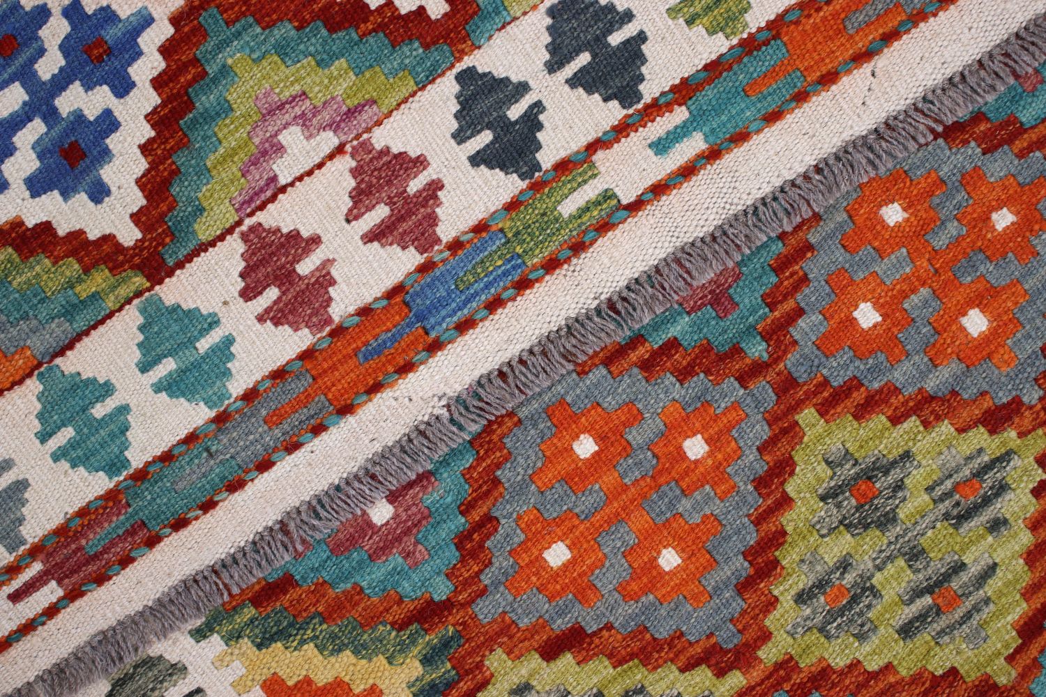 Kleurrijk Tapijt Laagpolig Handgeweven Wollen Vloerkleed - Omid Afghan Kelim 155x104