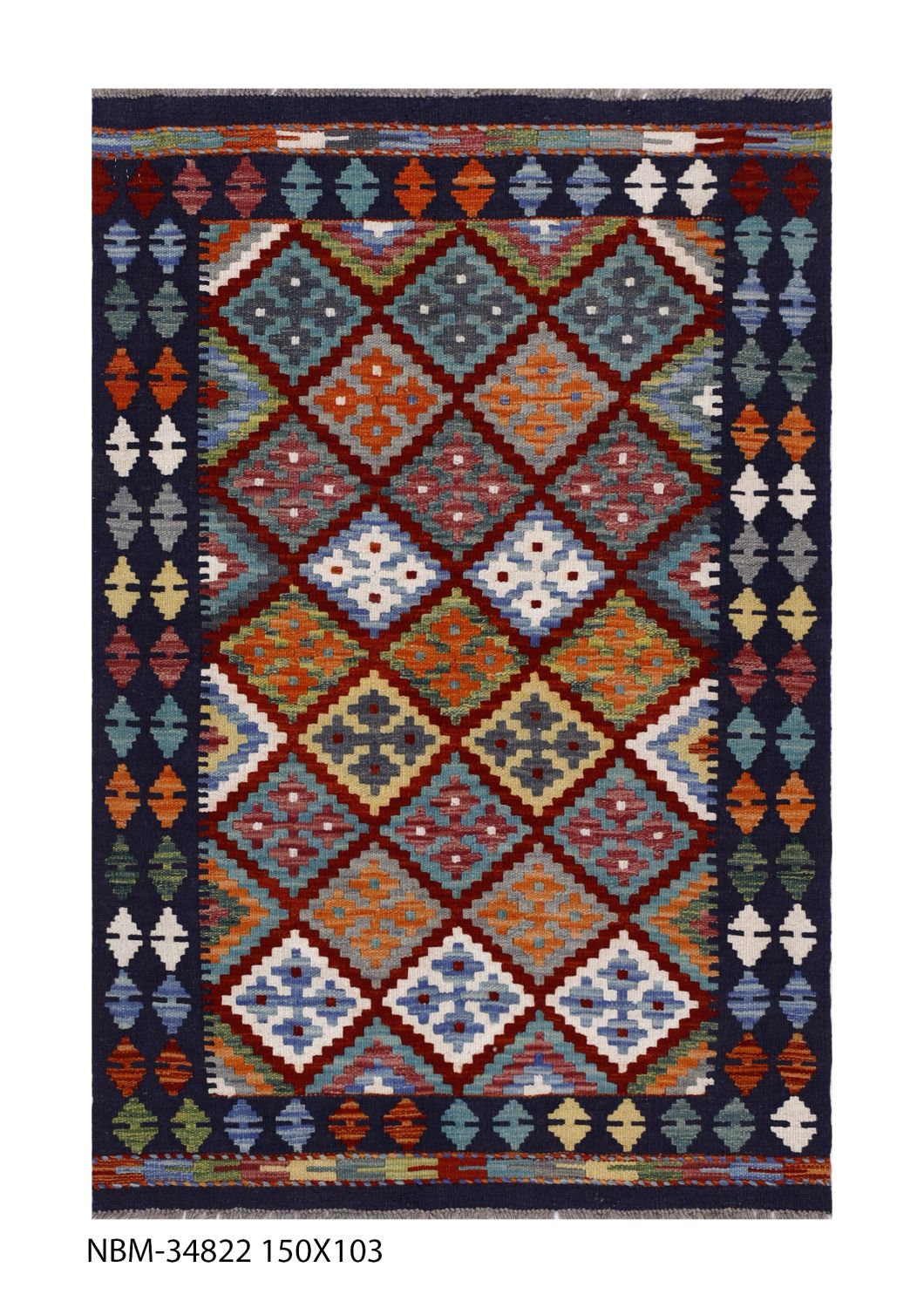 Kleurrijk Tapijt Laagpolig Handgeweven Wollen Vloerkleed - Omid Afghan Kelim 148x103