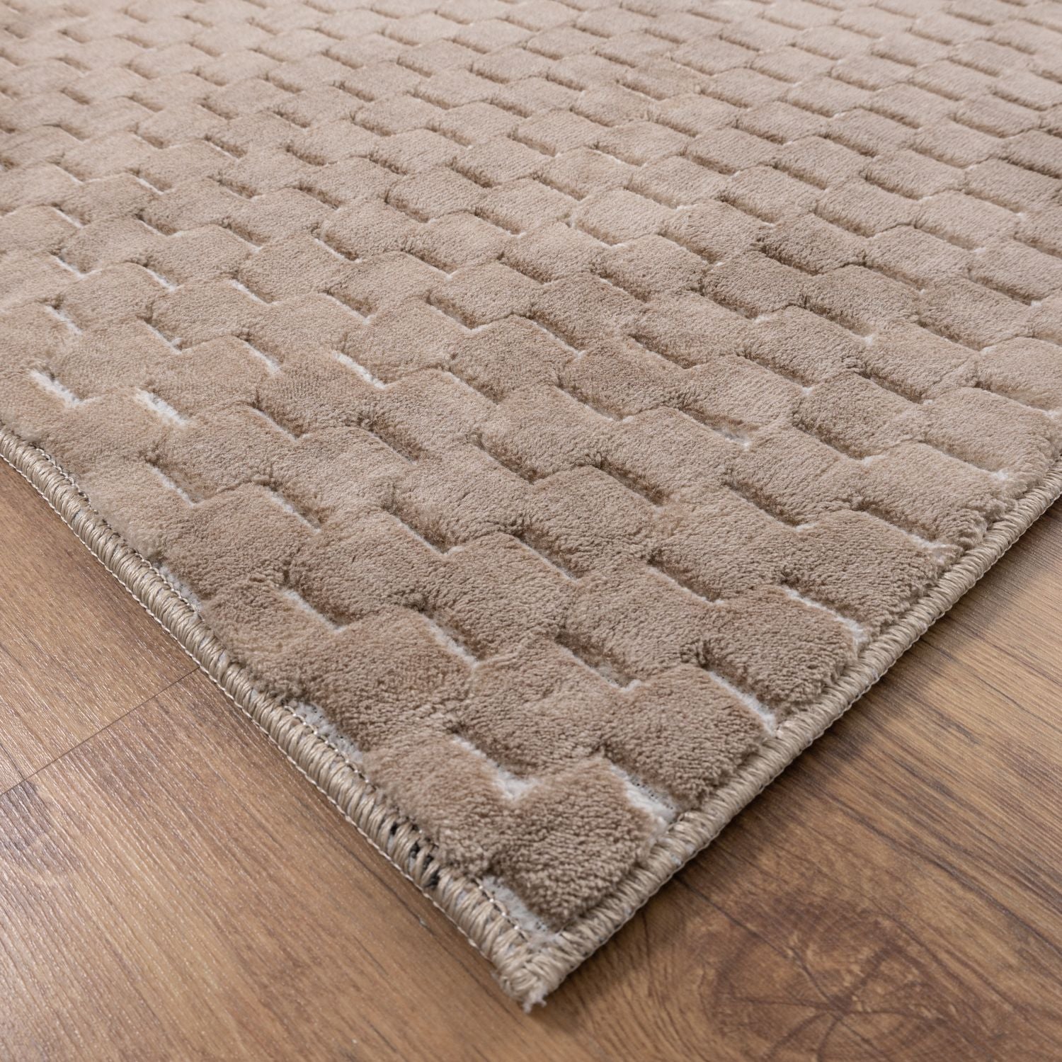 Beige Tapijt Wasbaar Laagpolig Vloerkleed met Anti Slip Omid Modula Wasbaar op 30° - Omid Carpets