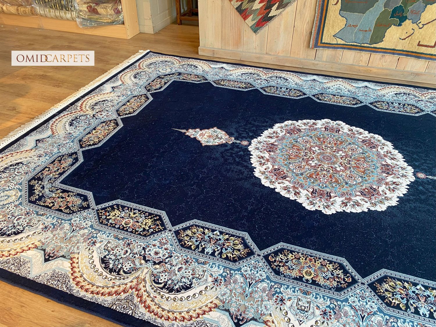 قالین 1200 شانه * Blauw Tapijt Laagpolig Klassiek Vloerkleed - Omid Premium Classic Hand Look - 3 Miljoen punten/m²