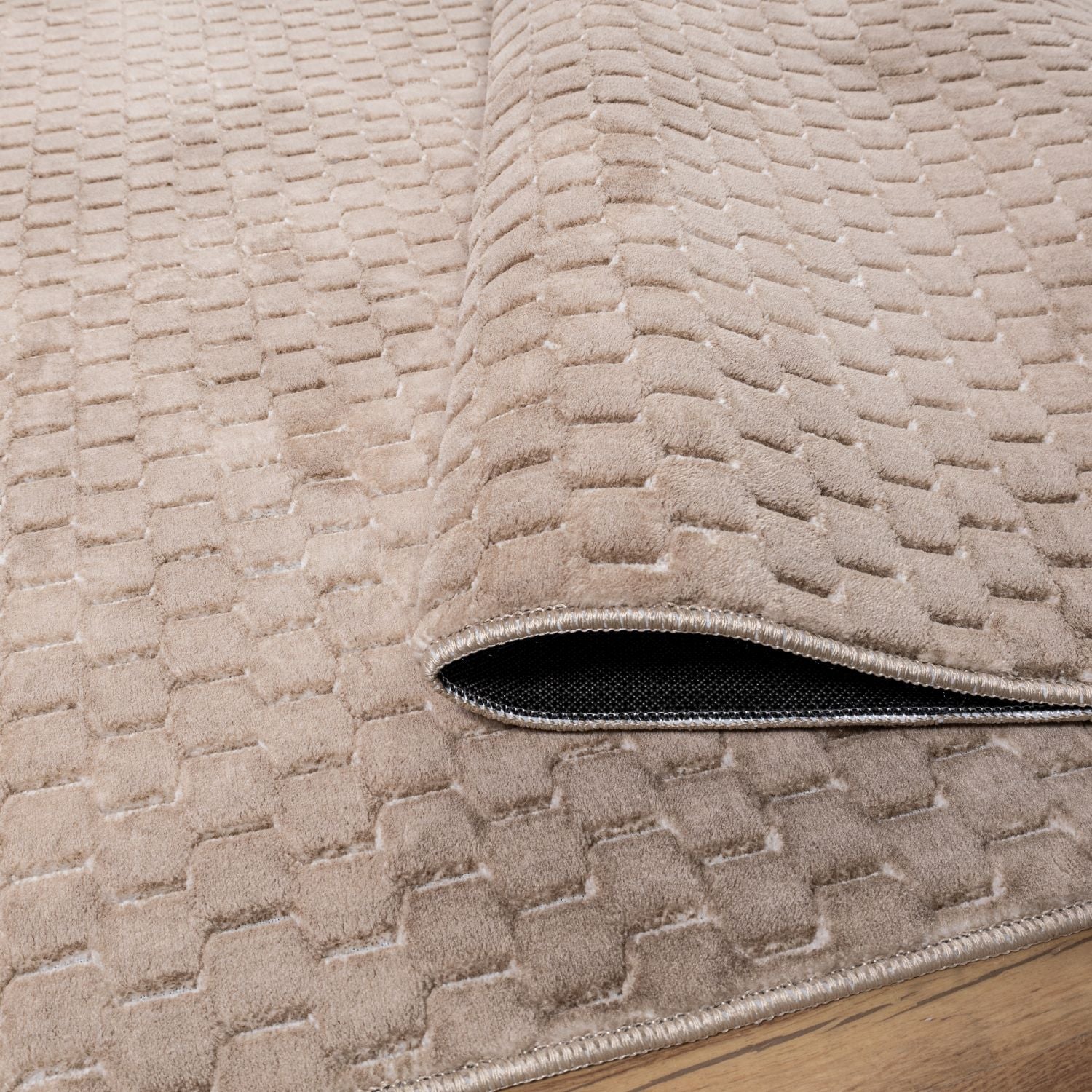 Beige Tapijt Wasbaar Laagpolig Vloerkleed met Anti Slip Omid Modula Wasbaar op 30° - Omid Carpets