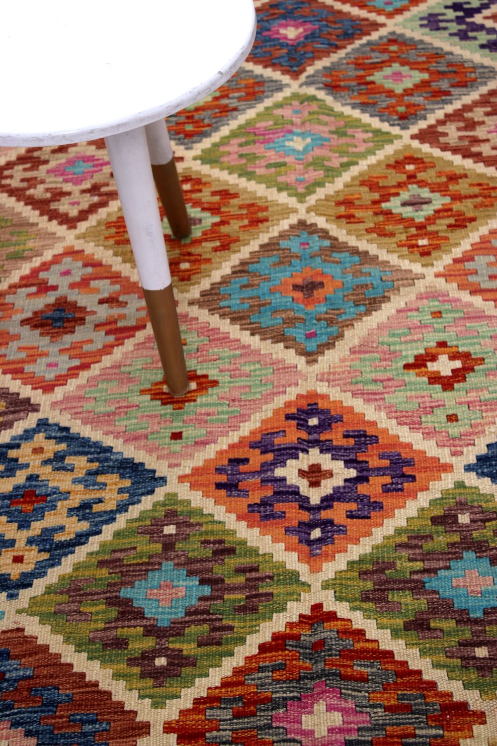 Kleurrijk Tapijt Laagpolig Handgeweven Wollen Vloerkleed - Omid Afghan Kelim 201x158
