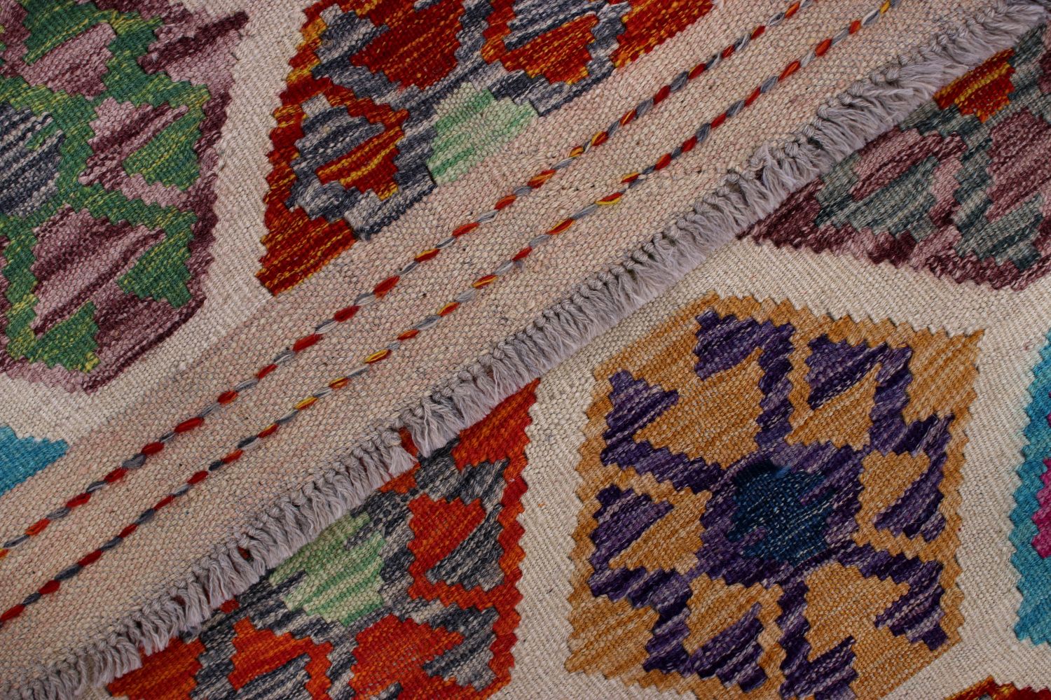Kleurrijk Tapijt Laagpolig Handgeweven Wollen Vloerkleed - Omid Afghan Kelim 122x82