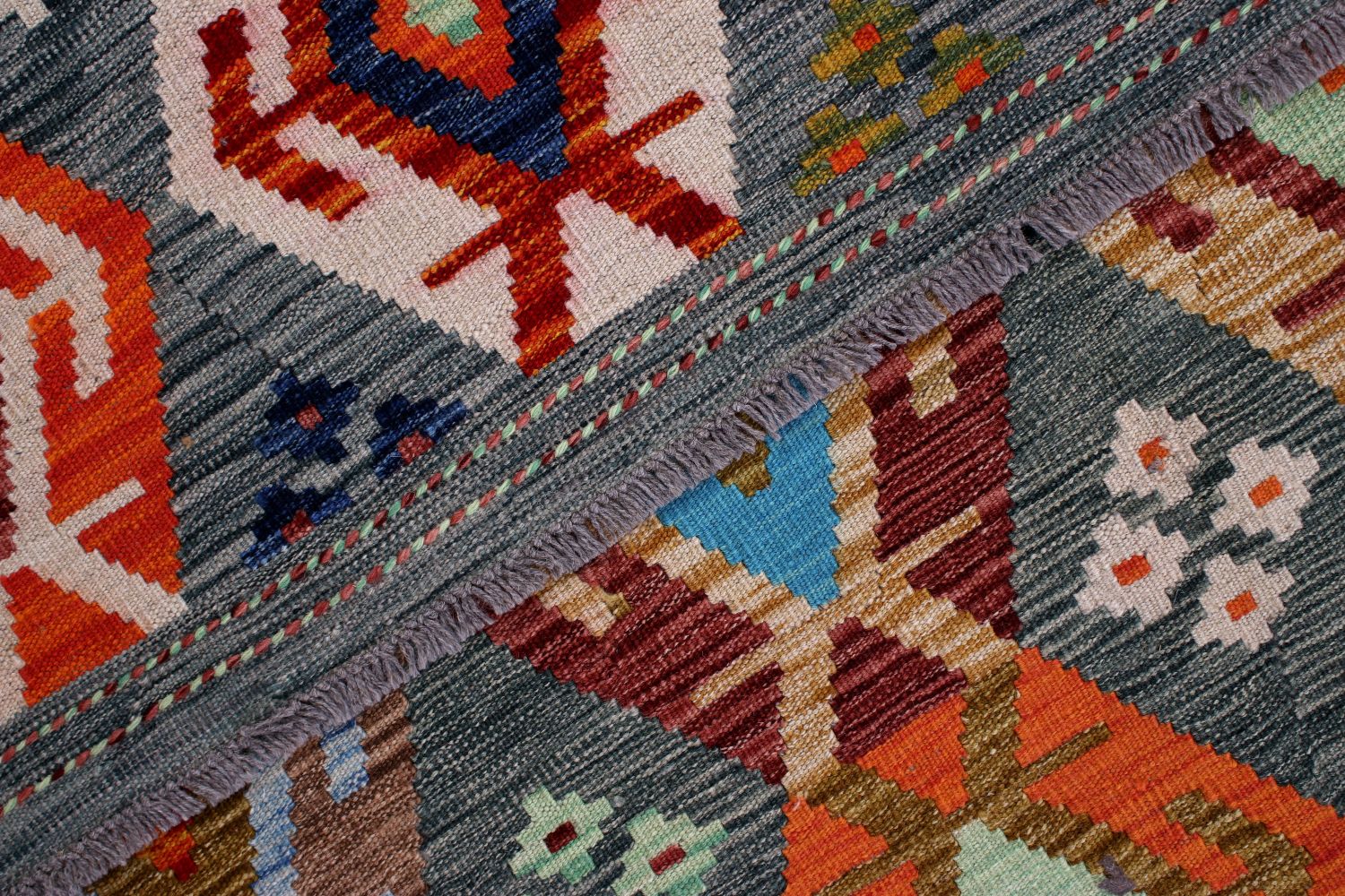 Kleurrijk Tapijt Laagpolig Handgeweven Wollen Vloerkleed - Omid Afghan Kelim 292x208