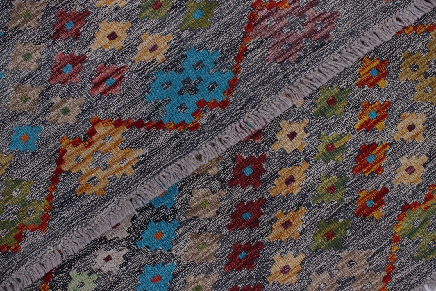 Kleurrijk Tapijt Laagpolig Handgeweven Wollen Vloerkleed - Omid Afghan Kelim 114x81
