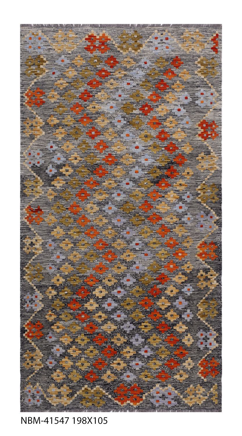 Kleurrijk Tapijt Laagpolig Handgeweven Wollen Vloerkleed - Omid Afghan Kelim 198x105