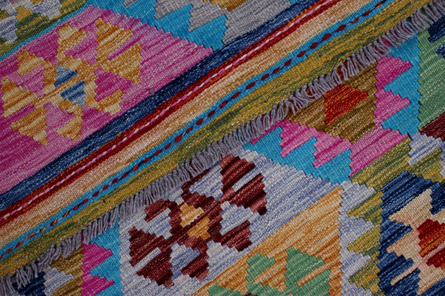 Kleurrijk Tapijt Laagpolig Handgeweven Wollen Vloerkleed - Omid Afghan Kelim 240x174
