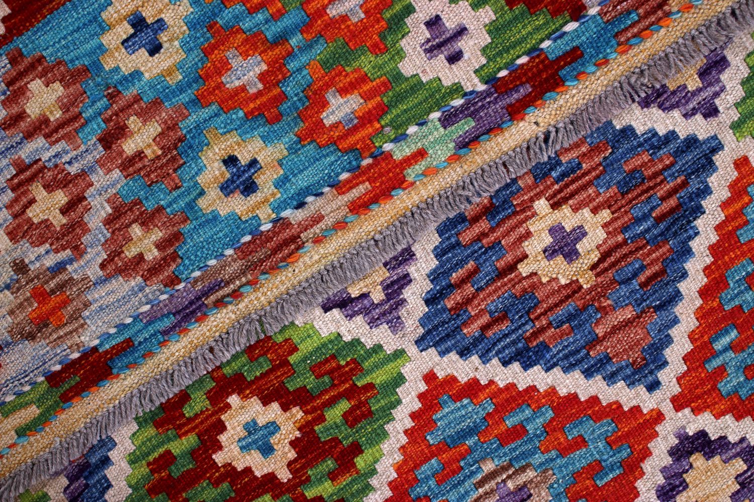 Kleurrijk Tapijt Laagpolig Handgeweven Wollen Vloerkleed - Omid Afghan Kelim 186x126