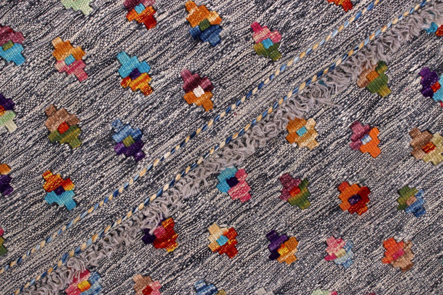 Kleurrijk Tapijt Laagpolig Handgeweven Wollen Vloerkleed - Omid Afghan Kelim 120x75