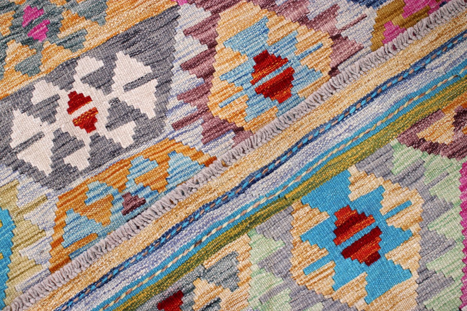 Kleurrijk Tapijt Laagpolig Handgeweven Wollen Vloerkleed - Omid Afghan Kelim 245x182