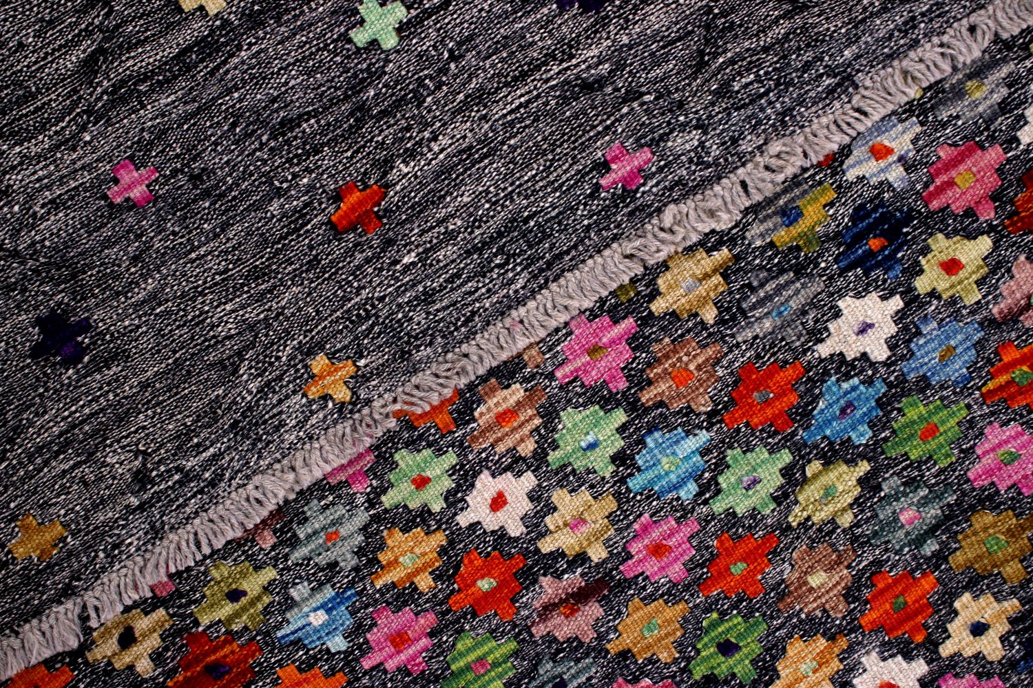 Kleurrijk Tapijt Laagpolig Handgeweven Wollen Vloerkleed - Omid Afghan Kelim 238x174