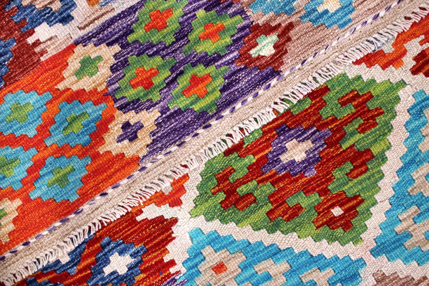 Kleurrijk Tapijt Laagpolig Handgeweven Wollen Vloerkleed - Omid Afghan Kelim 154x101