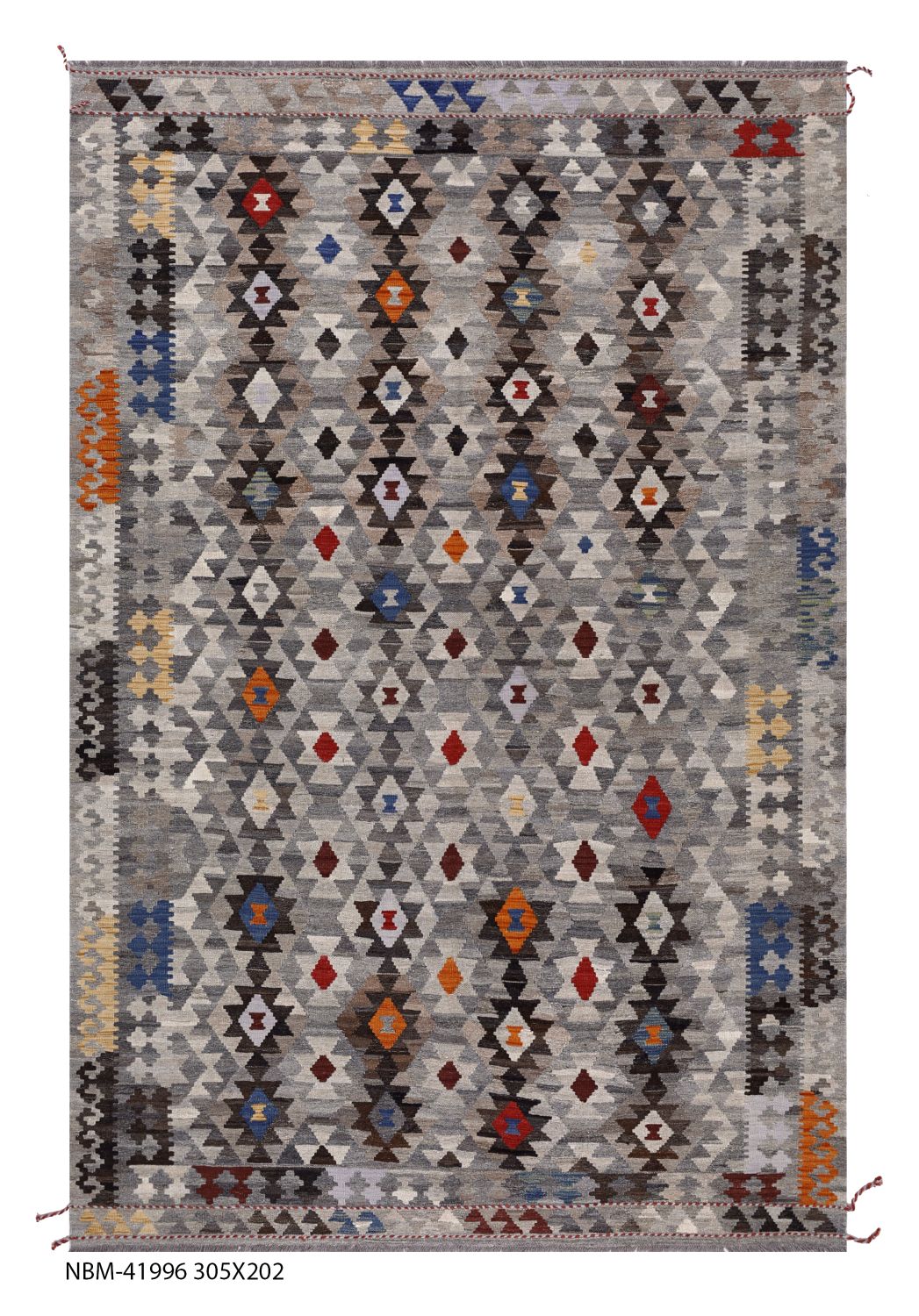 Kleurrijk Tapijt Laagpolig Handgeweven Wollen Vloerkleed - Omid Afghan Kelim 303x202
