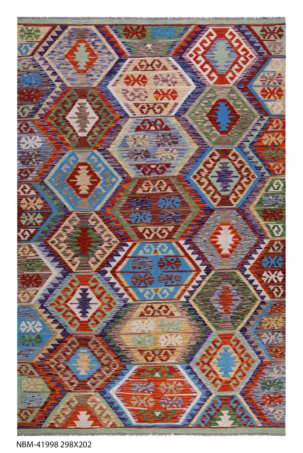 Kleurrijk Tapijt Laagpolig Handgeweven Wollen Vloerkleed - Omid Afghan Kelim 298x202
