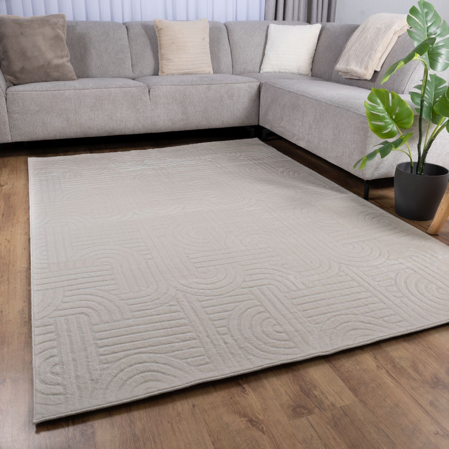 Crème Tapijt Wasbaar Laagpolig Vloerkleed met Anti Slip Omid Japandi Stijl Wasbaar op 30° - Omid Carpets