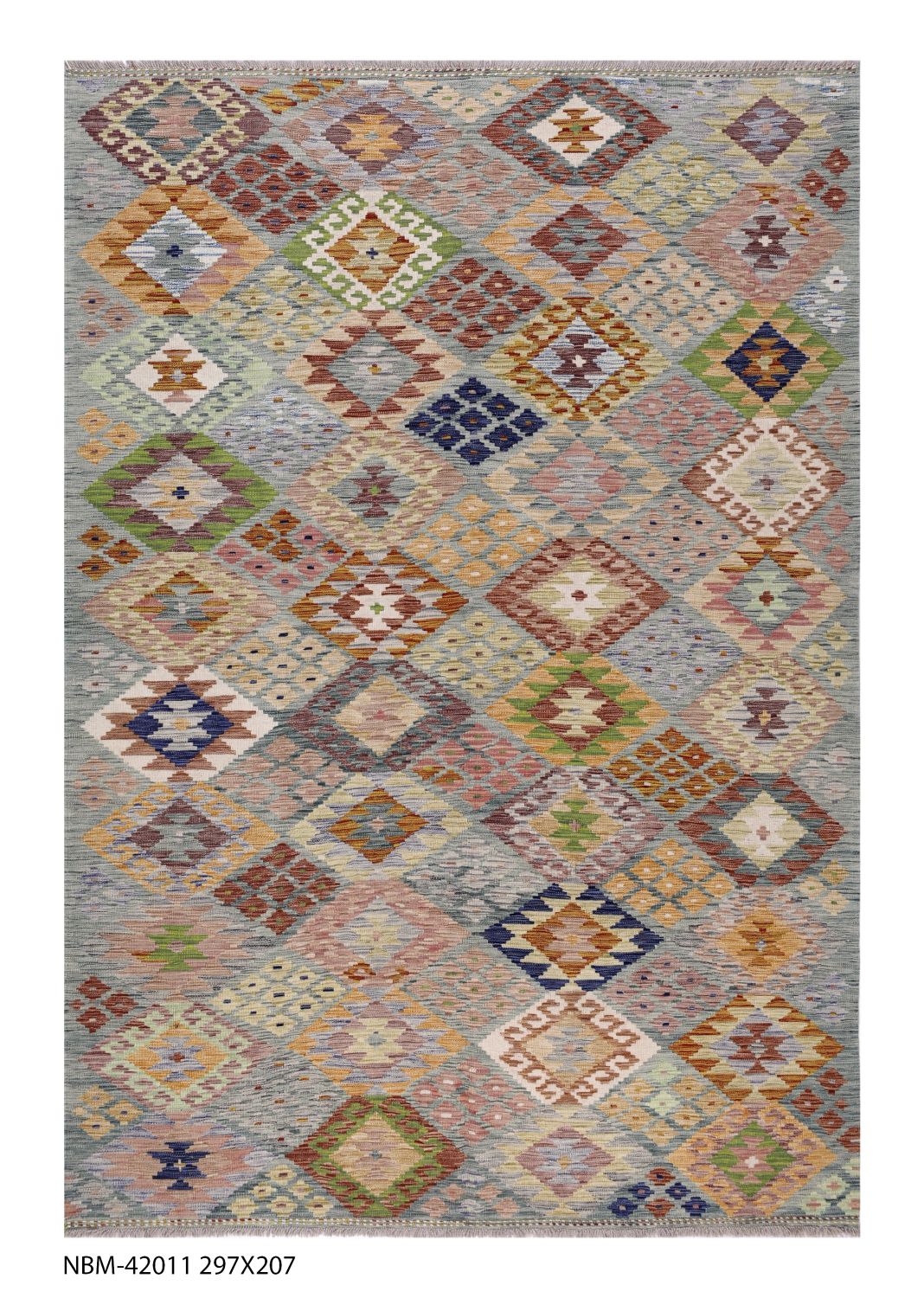 Kleurrijk Tapijt Laagpolig Handgeweven Wollen Vloerkleed - Omid Afghan Kelim 297x207