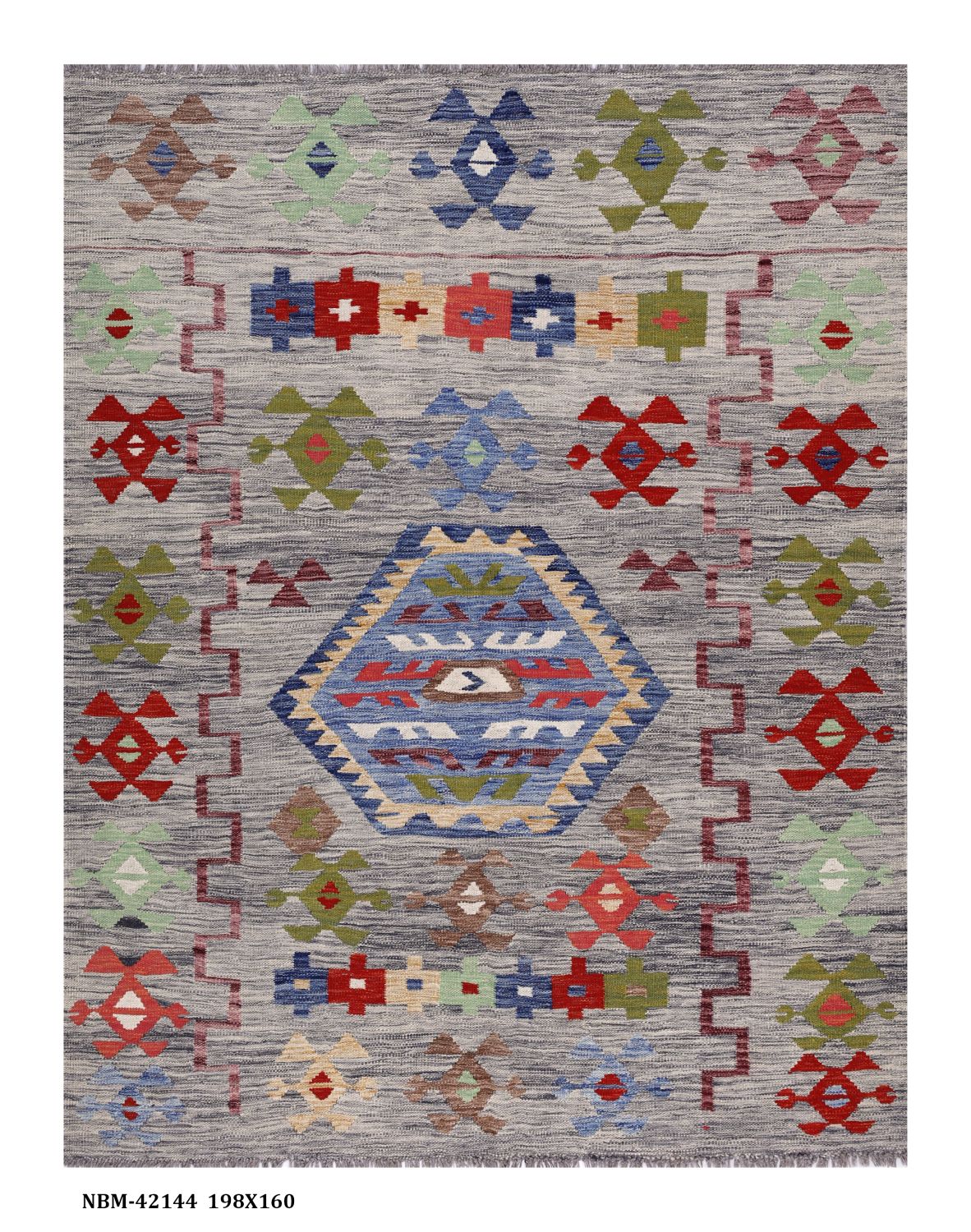 Kleurrijk Tapijt Laagpolig Handgeweven Wollen Vloerkleed - Omid Afghan Kelim 198x160