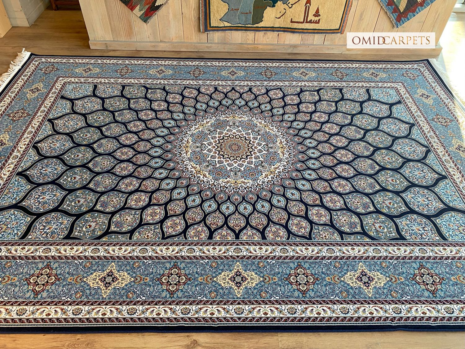قالین 1200 شانه * Blauw Tapijt Laagpolig Klassiek Vloerkleed - Omid Premium Classic Hand Look - 3 Miljoen punten/m²