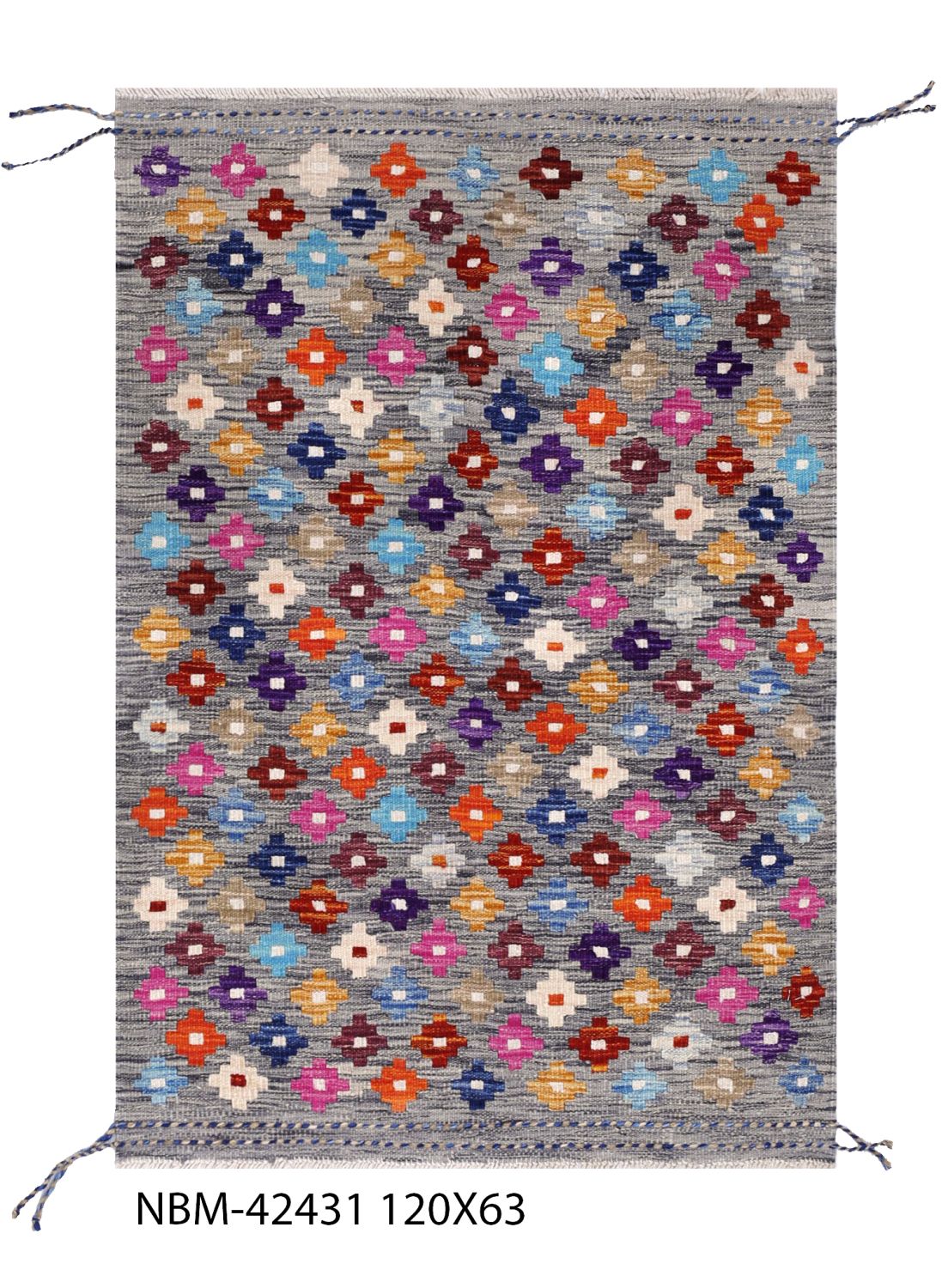 Kleurrijk Tapijt Laagpolig Handgeweven Wollen Vloerkleed - Omid Afghan Kelim 120x63