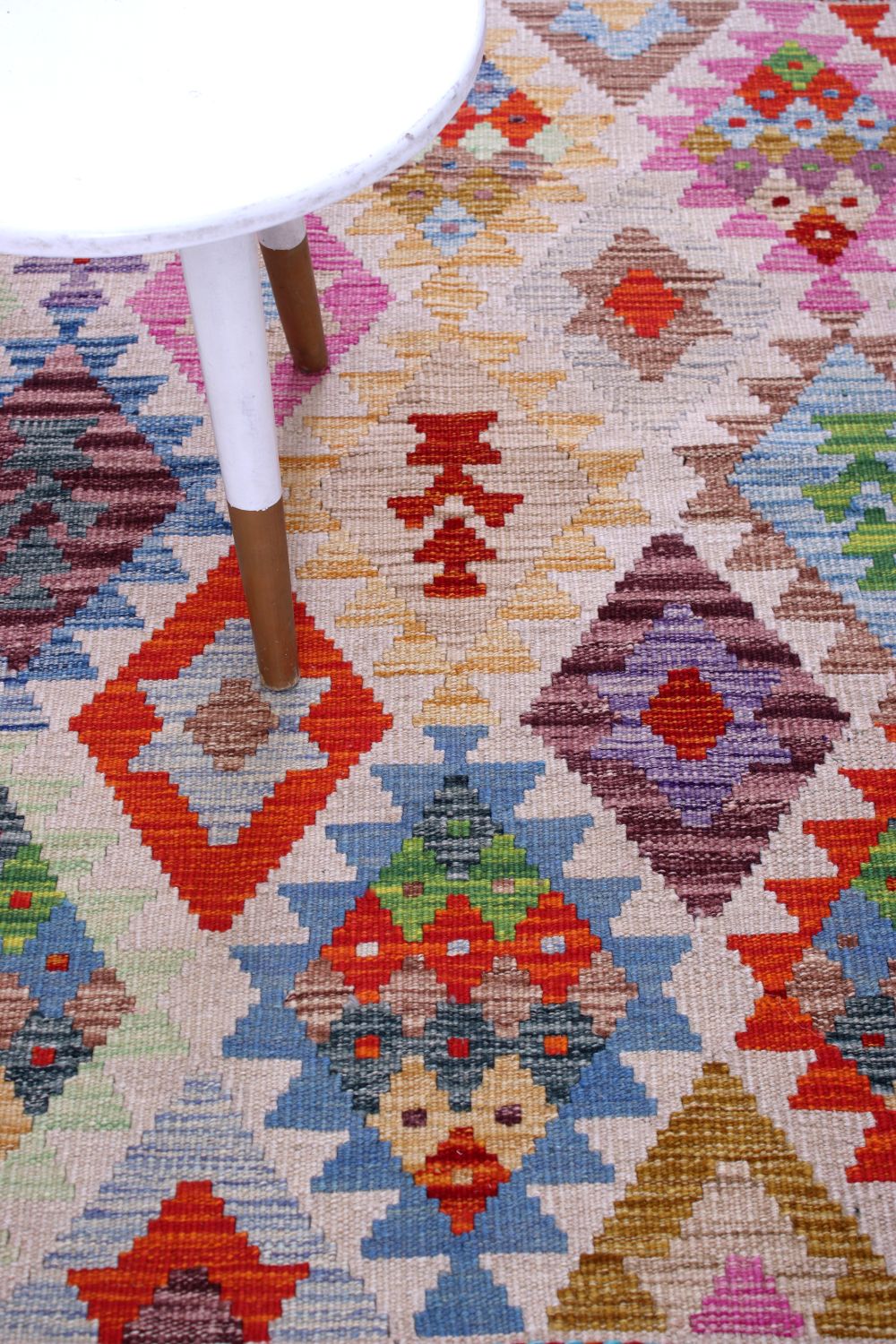Kleurrijk Tapijt Laagpolig Handgeweven Wollen Vloerkleed - Omid Afghan Kelim 131x89