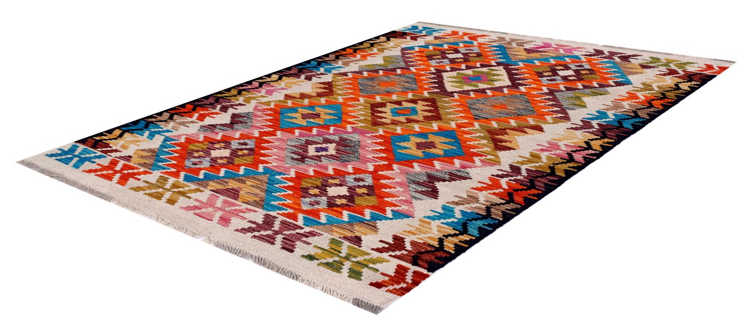 Kleurrijk Tapijt Laagpolig Handgeweven Wollen Vloerkleed - Omid Afghan Kelim 150x102