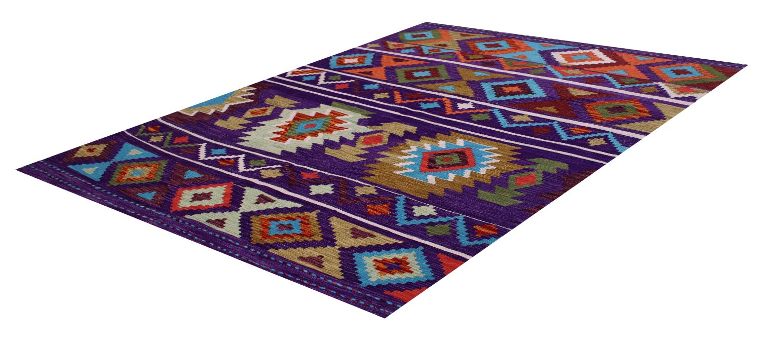 Kleurrijk Tapijt Laagpolig Handgeweven Wollen Vloerkleed - Omid Afghan Kelim 200x149