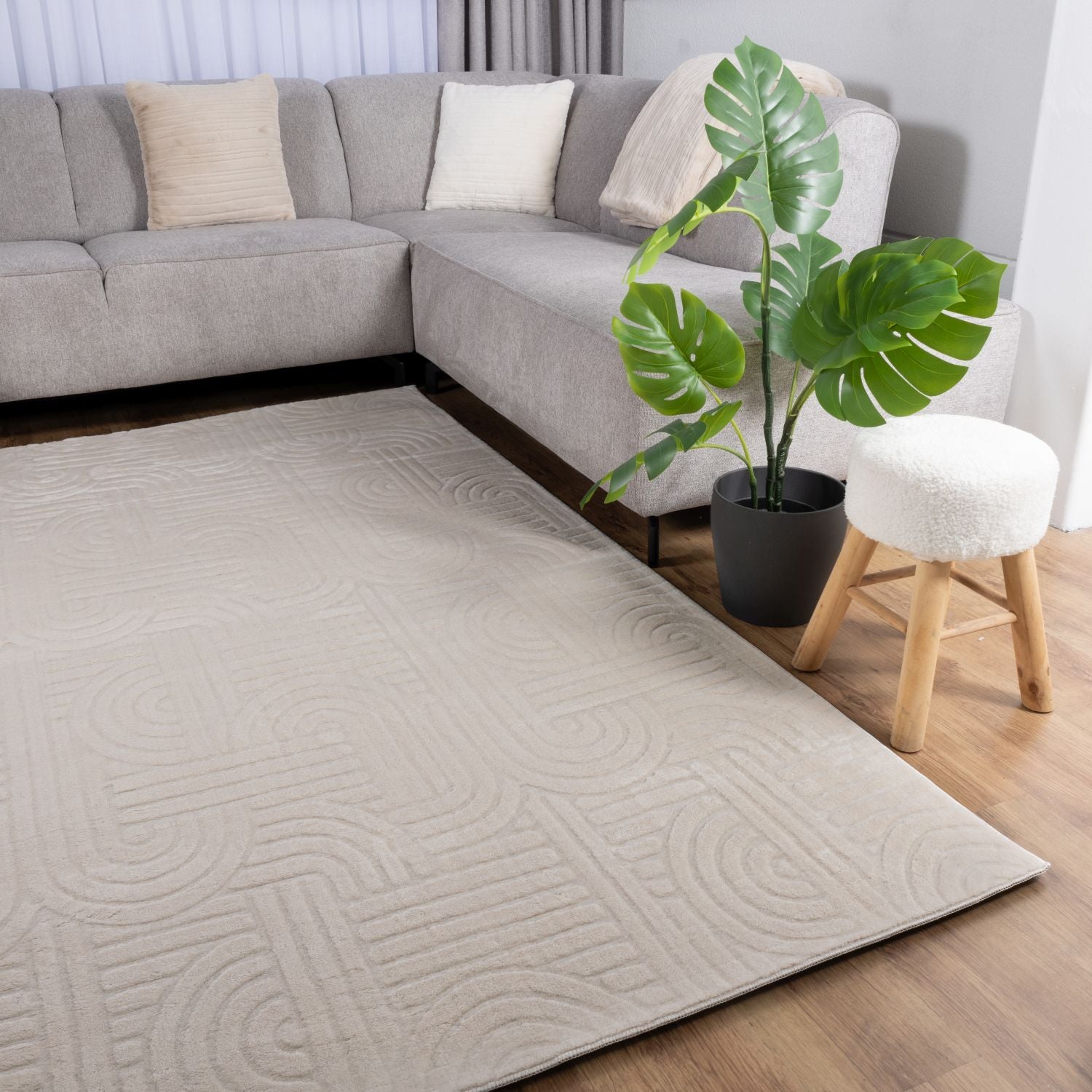 Crème Tapijt Wasbaar Laagpolig Vloerkleed met Anti Slip Omid Japandi Stijl Wasbaar op 30° - Omid Carpets