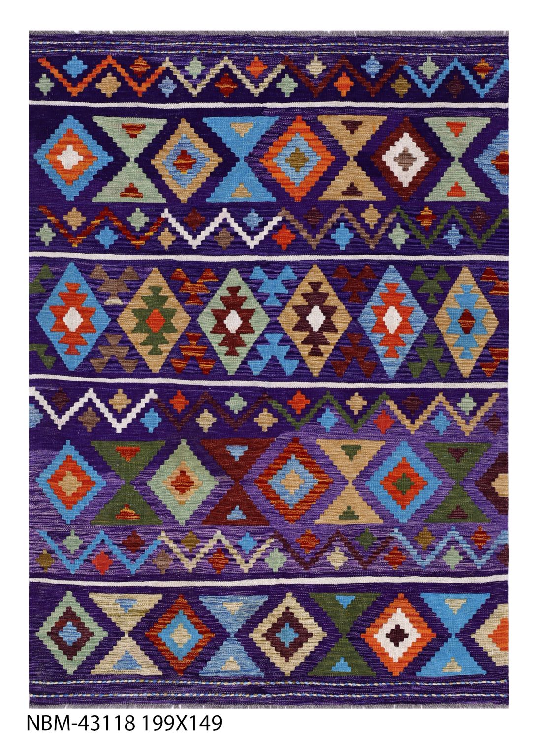 Kleurrijk Tapijt Laagpolig Handgeweven Wollen Vloerkleed - Omid Afghan Kelim 199x149