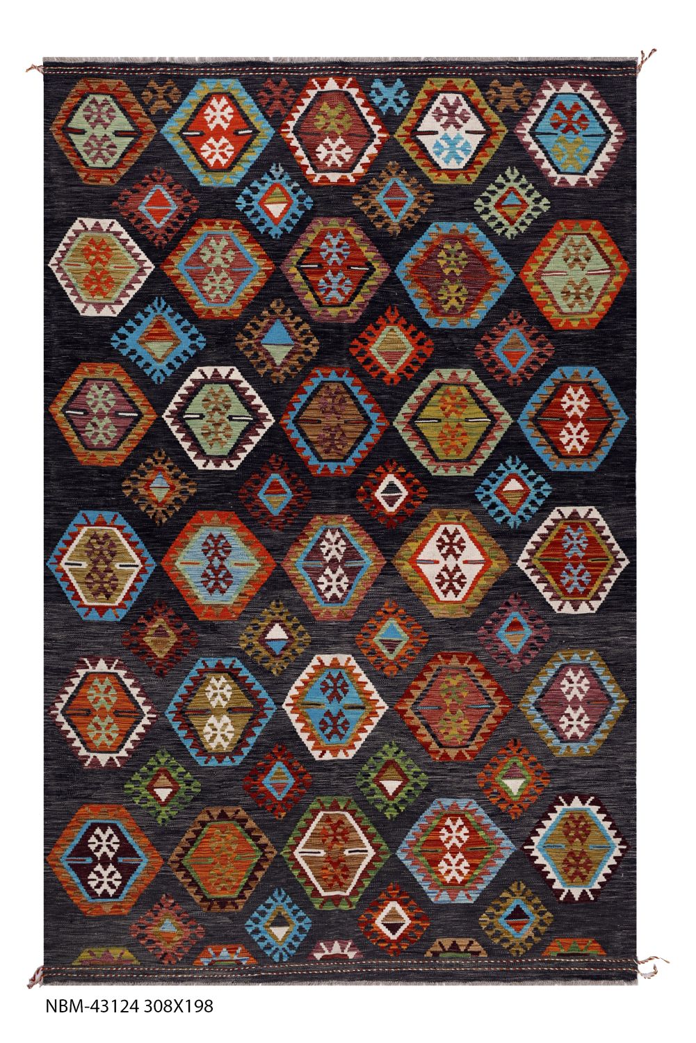 Kleurrijk Tapijt Laagpolig Handgeweven Wollen Vloerkleed - Omid Afghan Kelim 308x198